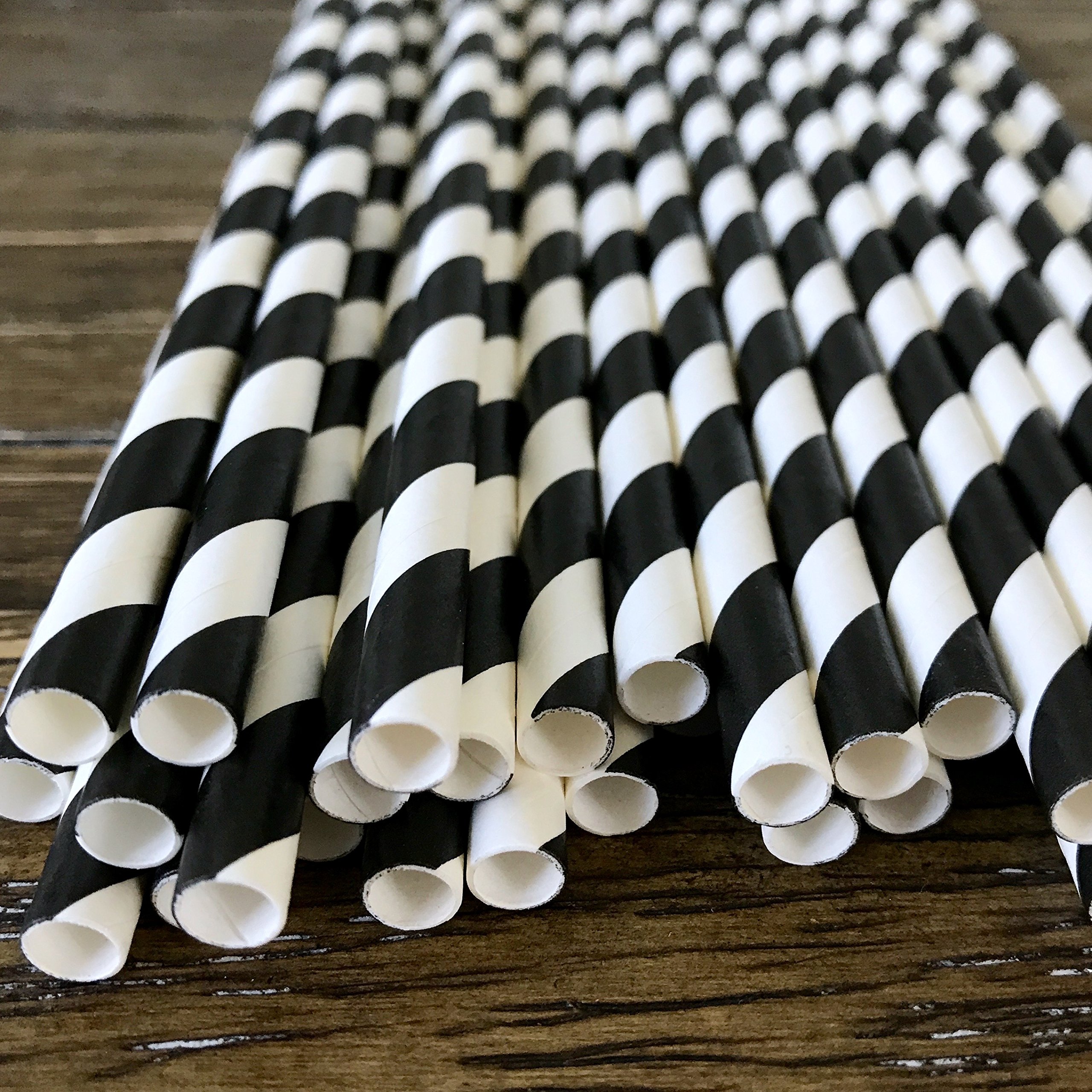 Diva Theme Stripe & Polka Dot Paper Straws 7.75 Inch - 100 Pack Hot Pink, Black & White - Perfect for Birthday Parties, Baby Showers & Wedding Decorations
