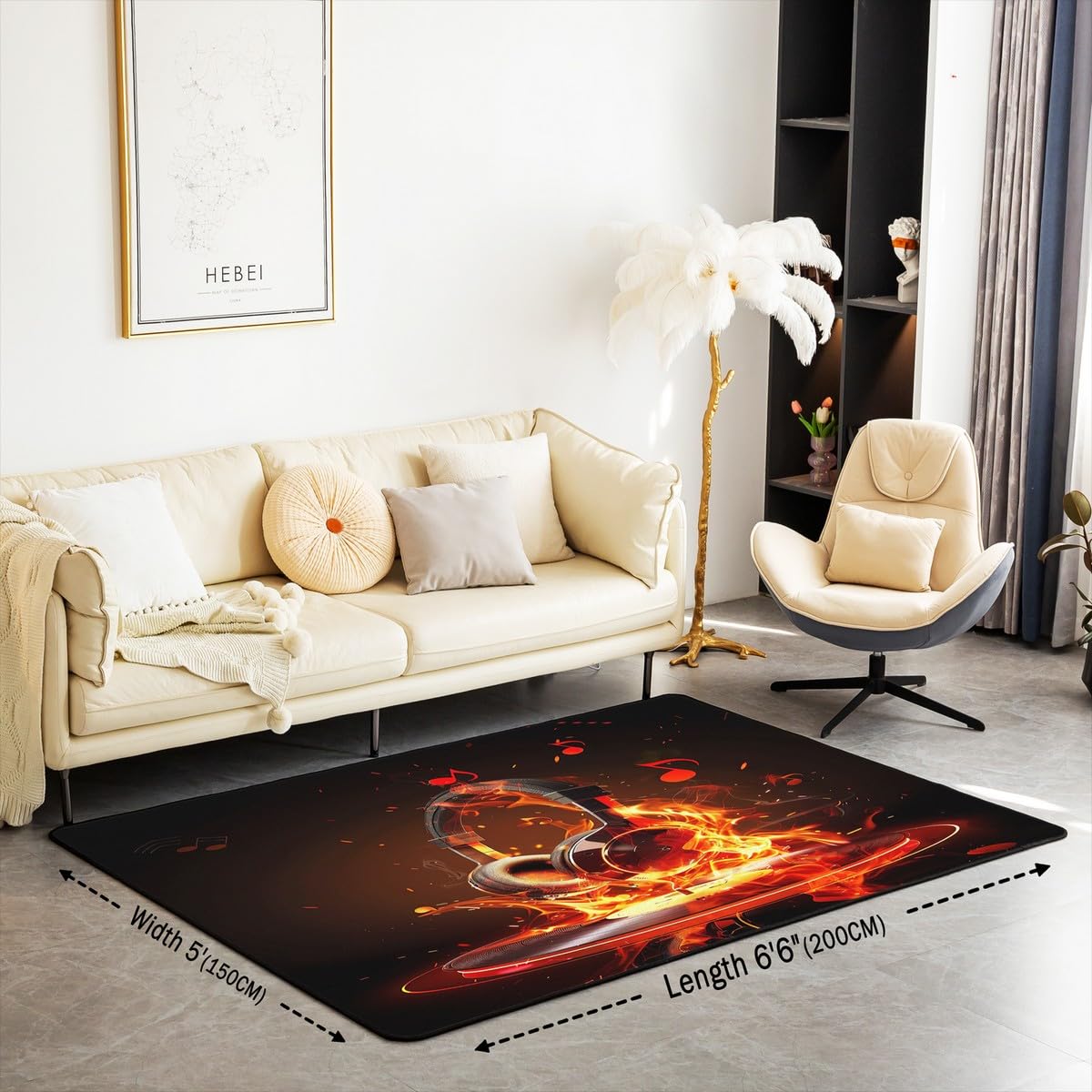 3'x5' Music Headphones Area Rug - Non-Slip Game Headset Floor Mat with Musical Pattern for Living Room & Bedroom | Home Decor Carpet for Gamers & Music Lovers - Perfect for Gaming Rooms, Bedrooms, and Living Spaces