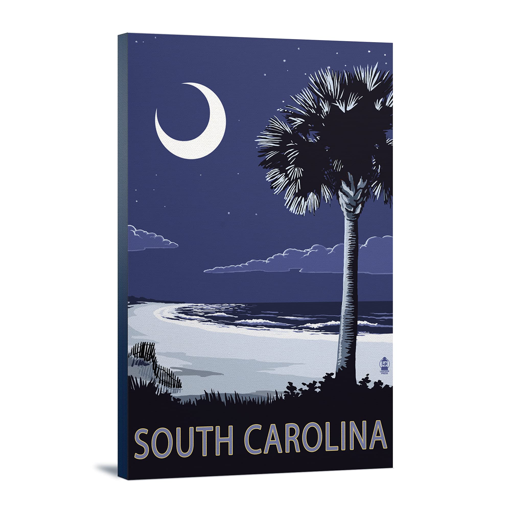 Lantern Press South Carolina Palmetto Moon 16x24 Wrapped Canvas Wall Art - Coastal Home Decor for Living Room, Bedroom & Office