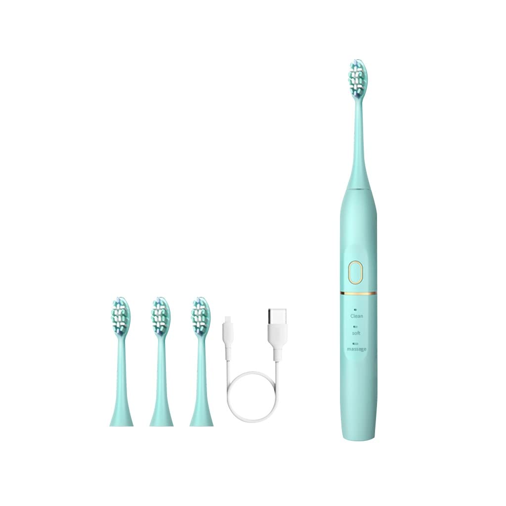 BBFQL Rechargeable Electric Toothbrush for Adults - Sonic Toothbrush Set with 2 Brush Heads, 5 Cleaning Modes, 30-Day Battery Life (Green, 25.5 x 3cm) - Perfect for Travel, Home & Daily Oral Care