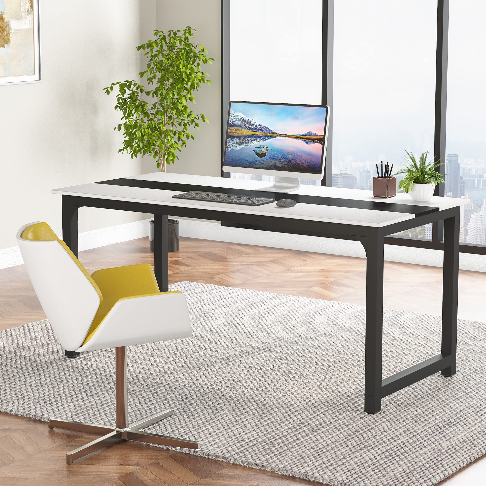 Tribesigns Modern Computer Desk 70.8 x 31.5 Inch - Large Office Desk with Sturdy Metal Frame, Home Office Writing Table, Study Workstation for Small Spaces - Perfect for Remote Work, Gaming Setup & Conference Rooms