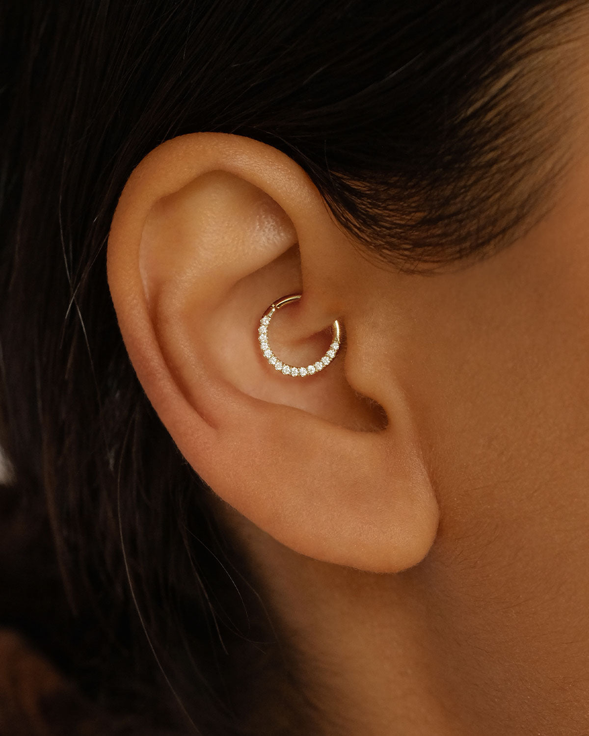 14K Solid Gold Diamond Radiant Daith Cartilage Earrings for Women - Dainty Cartilage Hoop Earrings for Tragus, Helix & Conch Piercings - Perfect for Everyday Wear & Special Occasions