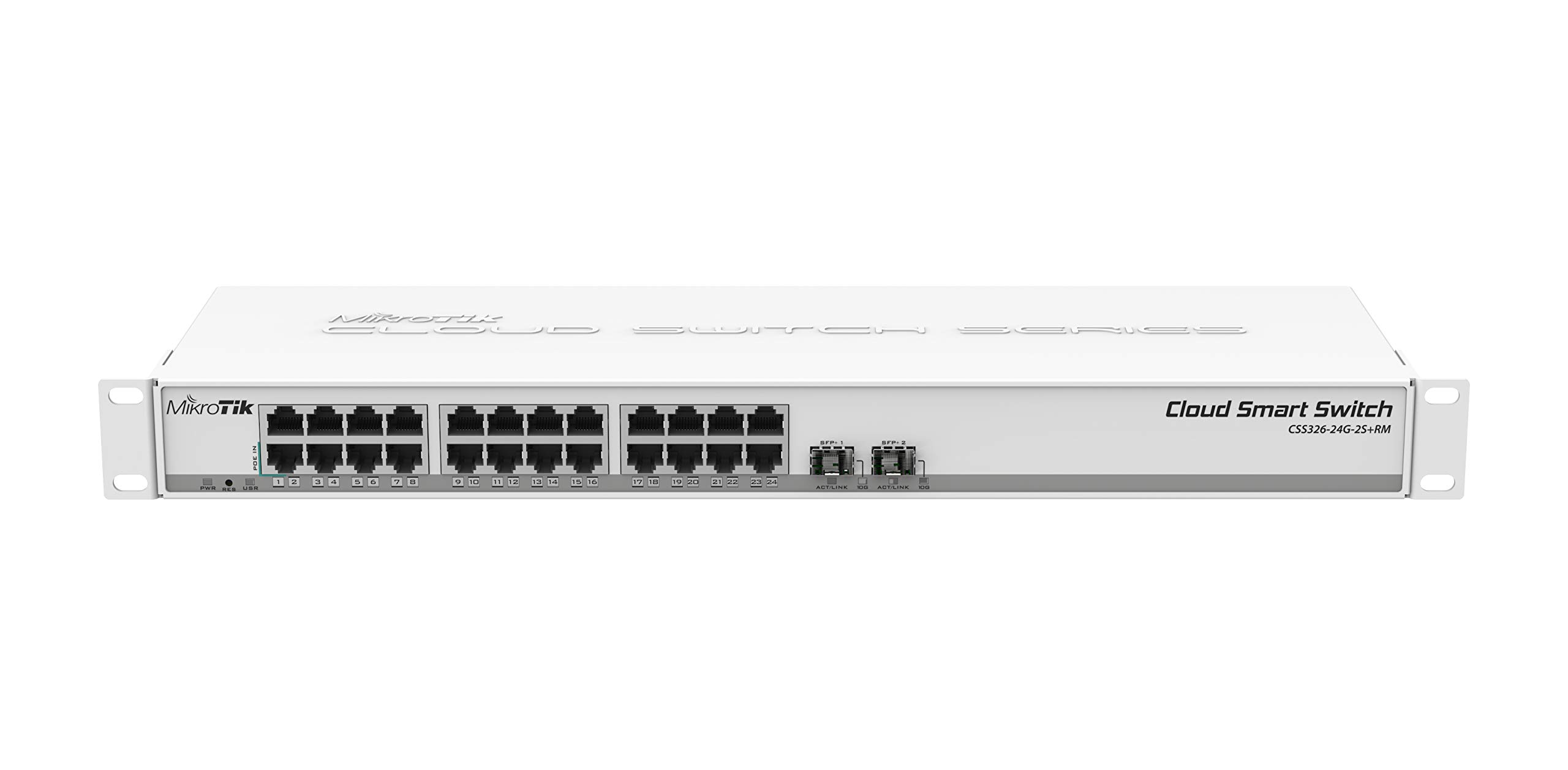 Mikrotik CSS326-24G-2S+RM 24-Port Gigabit Ethernet Switch with 2 SFP+ Ports | 1U Rackmount | PoE Support | 10/100/1000 Mbps | White - Ideal for Small Business Networks, Data Centers & Home Office Setups