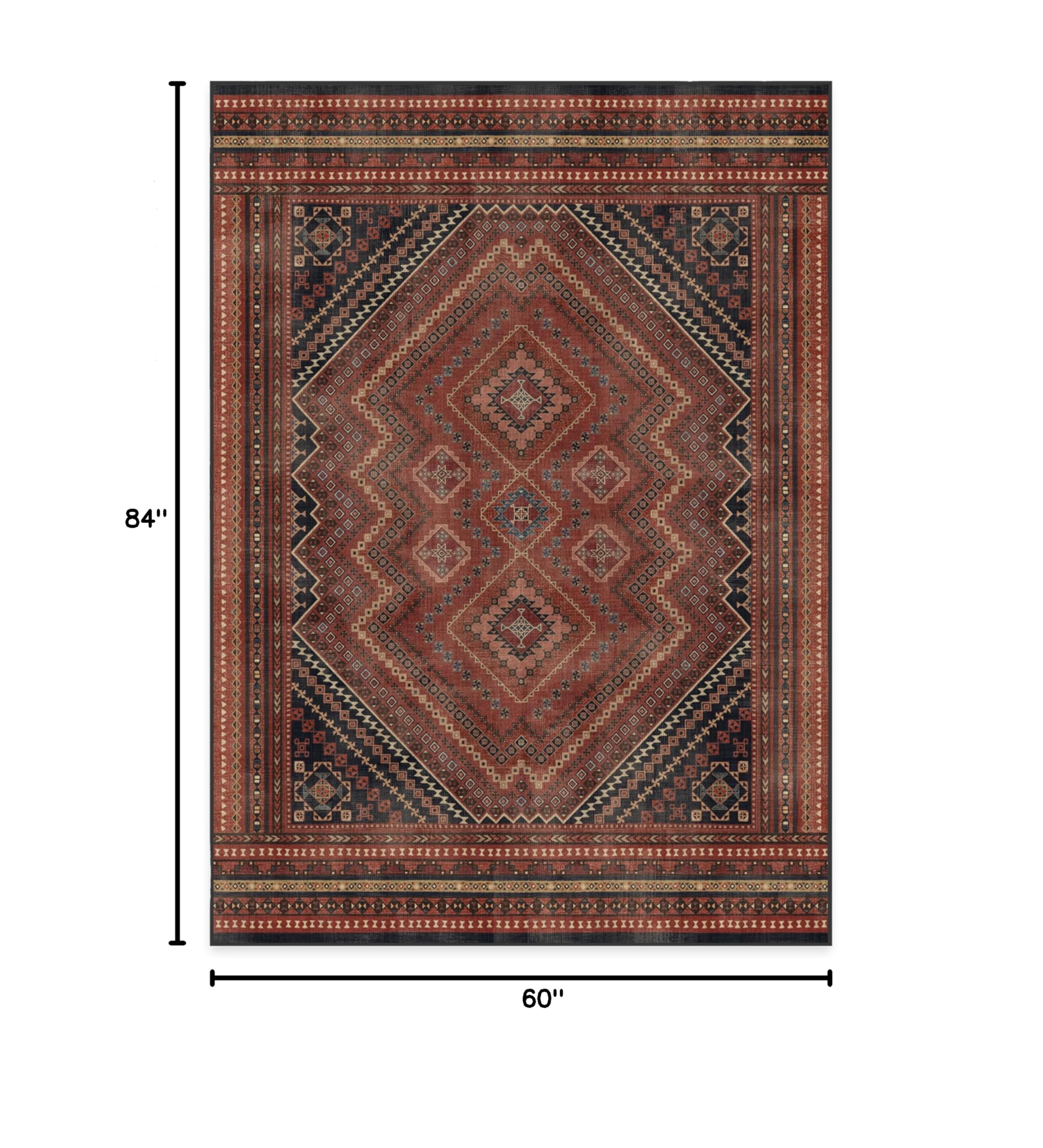 Ruggable Washable 5x7 Area Rug - Kaden Amber Red | Premium Non-Slip Rug for Living Room, Bedroom, Kitchen, Office & Classroom | Easy to Clean with Gripper Pad | Perfect for High Traffic Areas & Pet-Friendly Homes