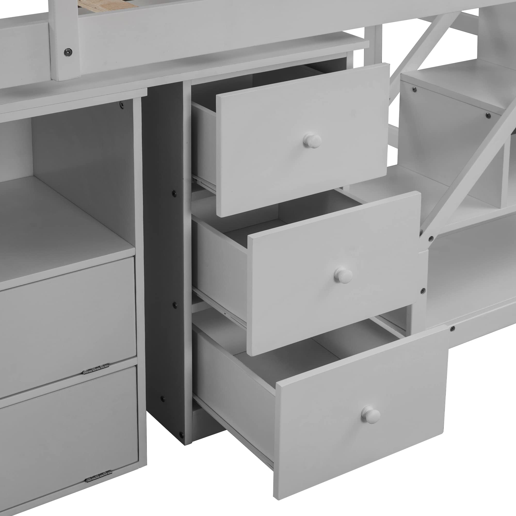 Twin Size Loft Bed with Built-in Desk & Staircase - Space Saving Multifunctional Furniture for Kids & Teens - Perfect for Small Bedrooms, Dorms & Apartments - Gray (Old SKU: GX000925AAK)