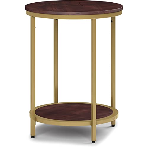 Allora 18-Inch Round Metal Side Table - Dark Brown & Gold Accent Table for Living Room, Bedroom, or Patio Decor