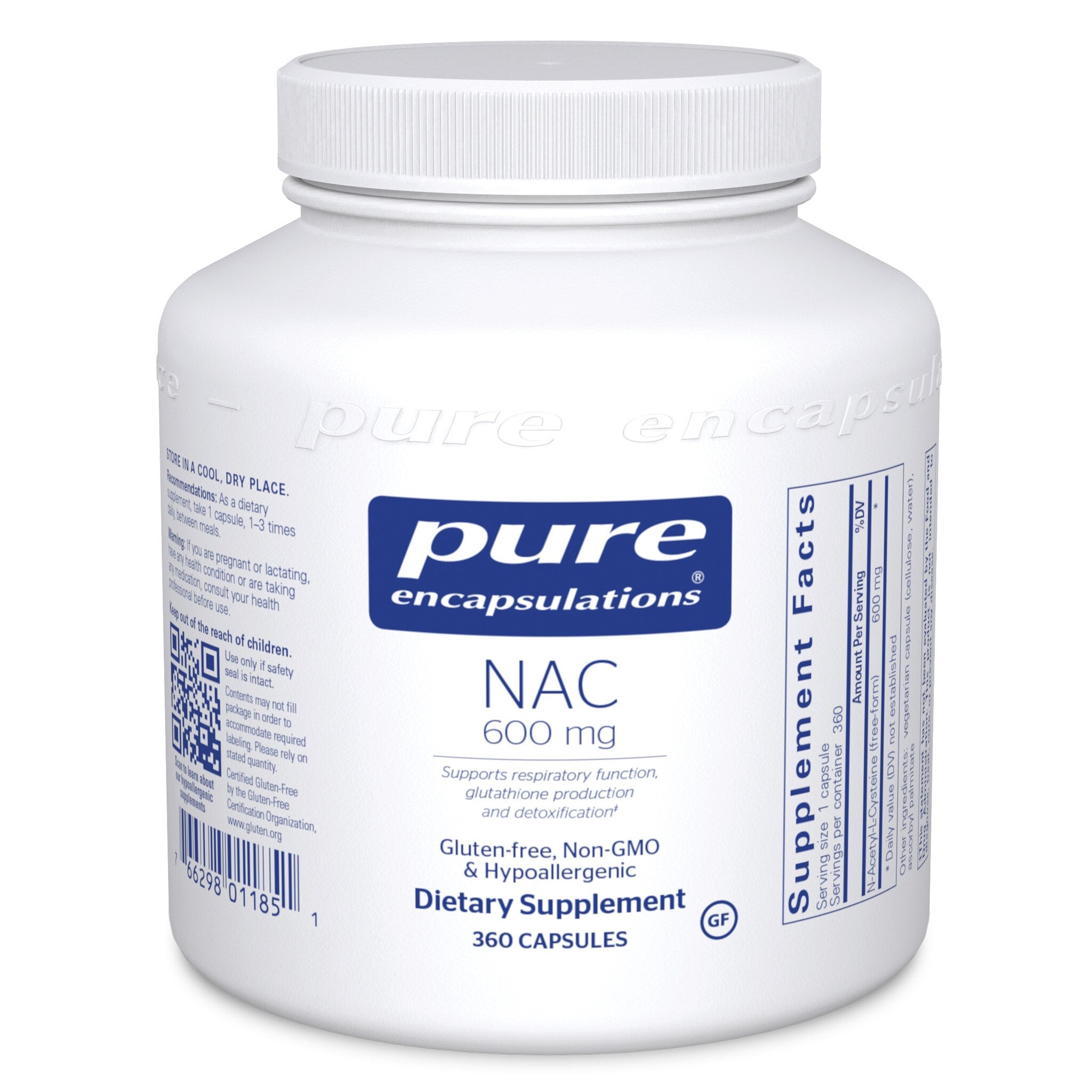 Pure Encapsulations NAC (N-Acetyl Cysteine) 600mg Supplement - Supports Liver Detox & Respiratory Health | Antioxidant for Immune Support & Cellular Protection | Ideal for Daily Wellness & Detox Regimen