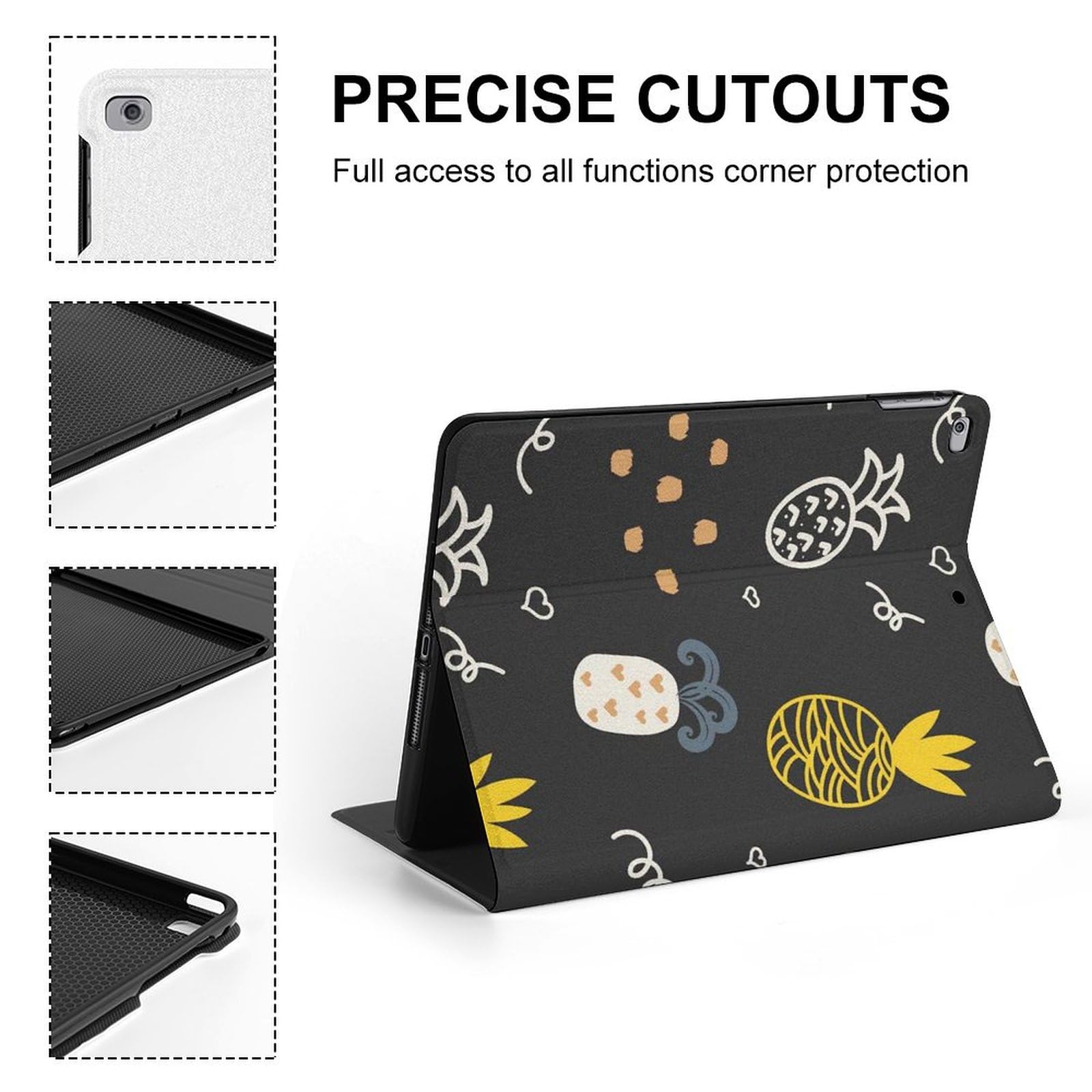 Pineapple Pattern Slim Shockproof Waterproof Protective Case Cover with Stand for iPad 2017/2018/Air 1/Air 2 (9.7 Inch) - Perfect for Travel, Office & Home Use