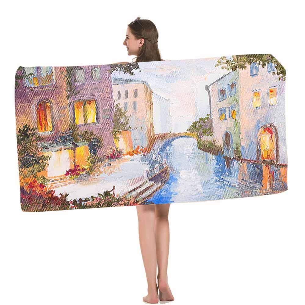 Premium HOSNYE Oil Painting Beach Towel - Venice Canal Italy Impressionist Design, Ultra Soft & Highly Absorbent Bath Towel for Swimming, Beach, Gym, Spa - Perfect for Summer Vacations & Coastal Home Decor