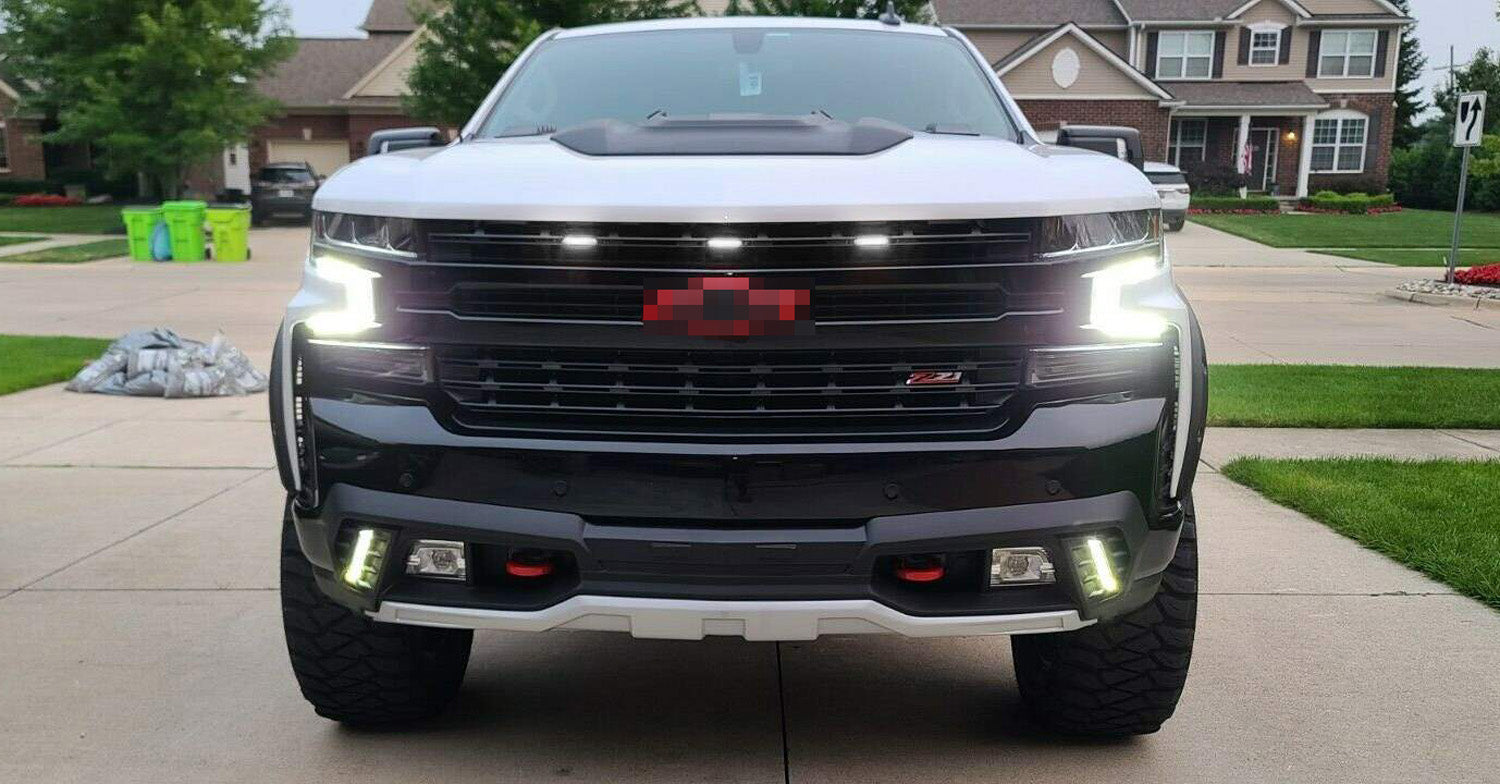 3PCS White LED Smoke Lens Grille Lights with Bracket for 2019+ Chevy Silverado 1500 2500 3500 - Off-Road & Night Driving Accessories