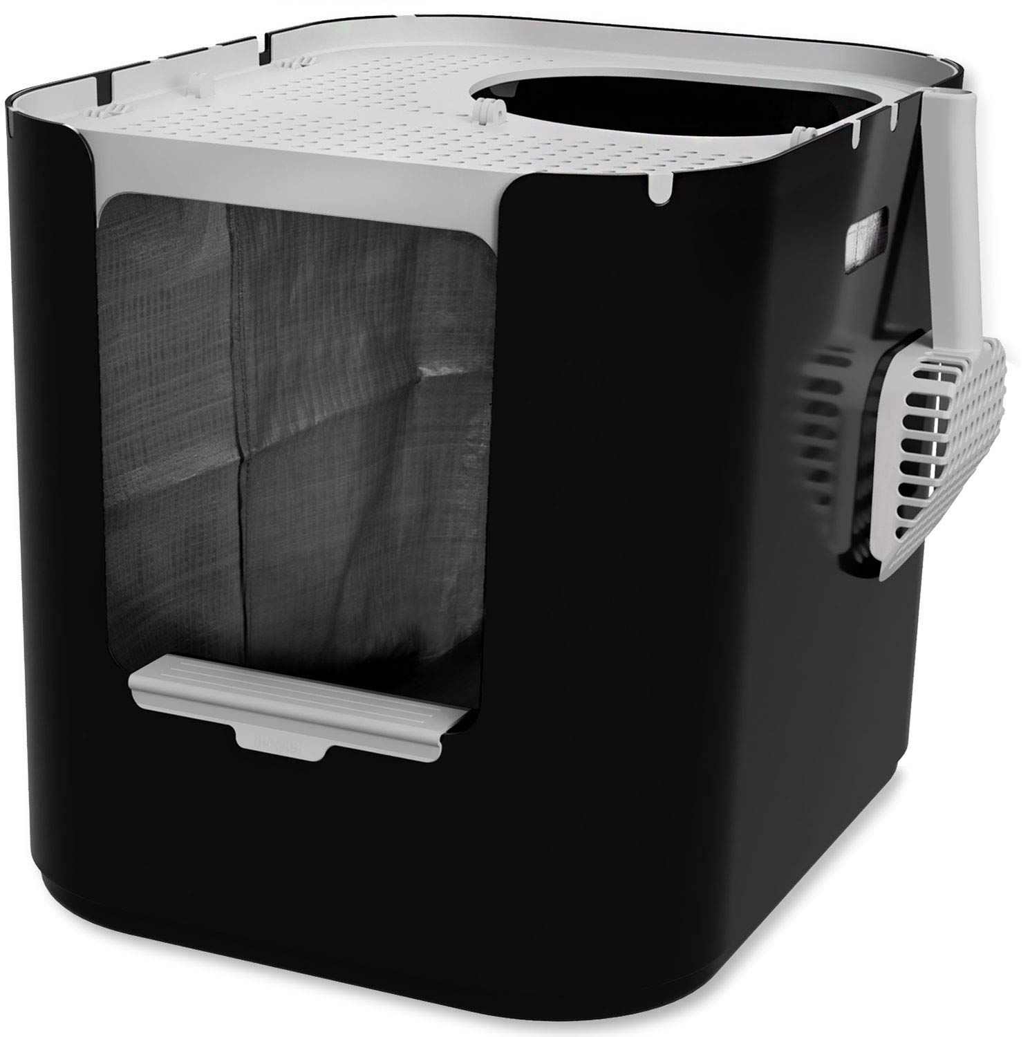 Modkat XL Litter Box - Extra Large Covered Cat Litter Box with Top & Front Entry - Reusable Liners & Tall Base to Contain Mess - Easy Clean Black Cat Toilet for Indoor Cats | Perfect for Small Spaces & Multi-Cat Homes