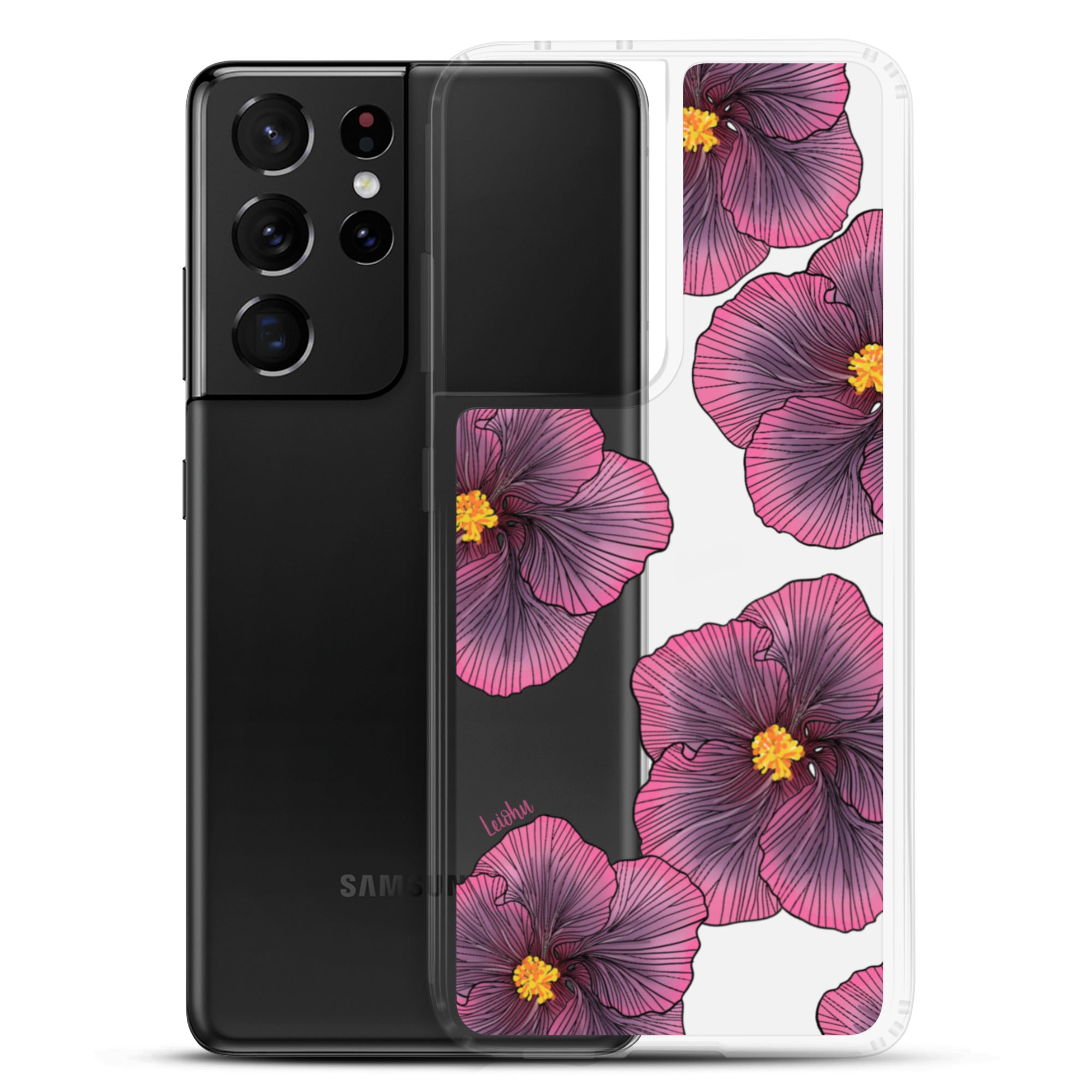 Sunset Hibiscus Clear Phone Case for Samsung Galaxy - Slim Protective Cover with Floral Design for Everyday Use, Work, and Travel