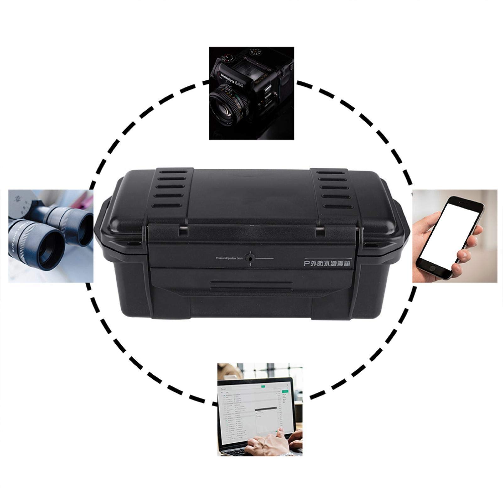 **Heavy-Duty Outdoor Storage Case - Waterproof & Pressure-Proof Black Ammo Crate Utility Box for Boating, Camping & Tactical Gear (200 x 98 x 82mm) - Ideal for Marine, Hunting & Emergency Supplies**