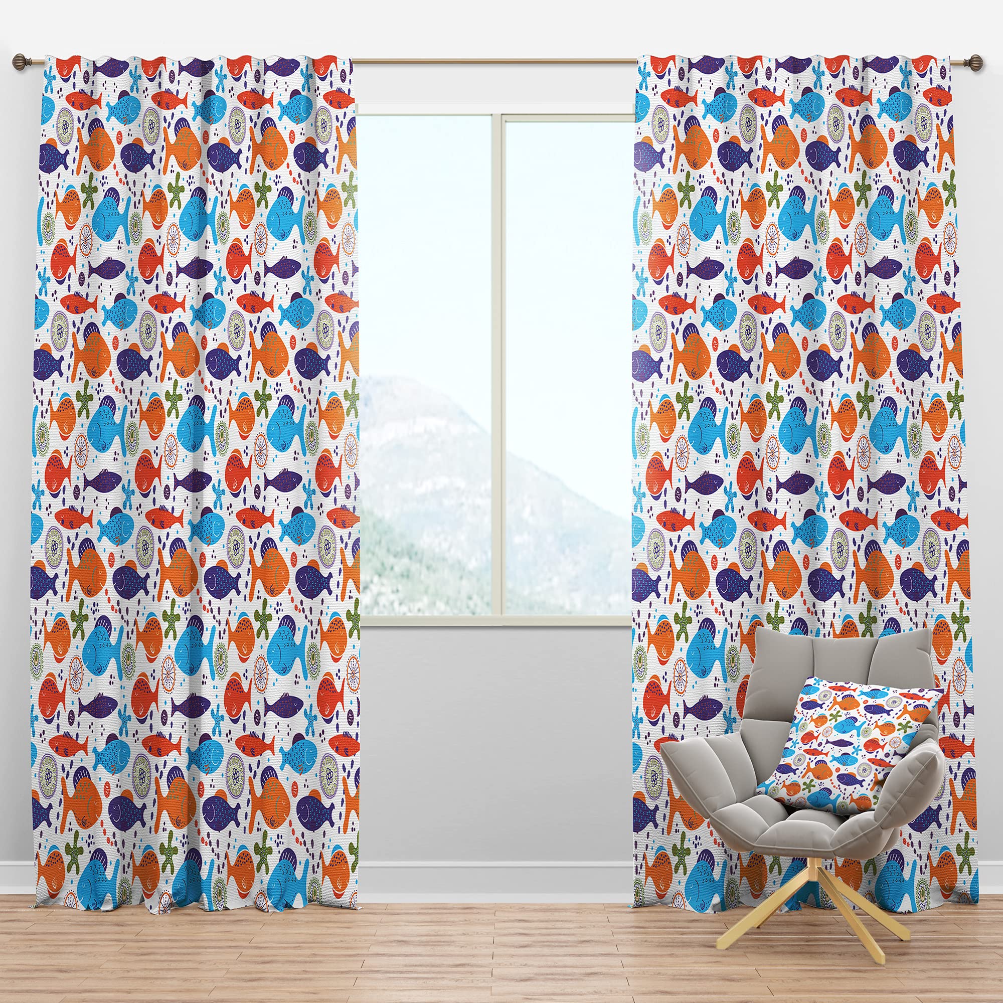 DesignQ Blackout Curtains with Fish Pattern - Thermal Insulated Room Darkening Window Drapes for Bedroom & Living Room (52x108 Inches, Single Panel) - Perfect for Light Sleepers & Home Theater Setup
