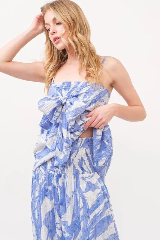 Abstract Print Smocked Tied Babydoll Top for Women - Flowy Summer Blouse for Casual Outings & Beach Vacations