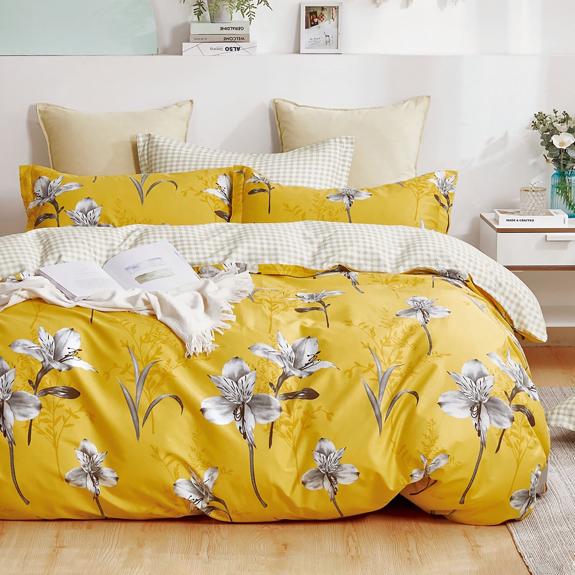 Ardor Indra Yellow Quilt Cover Set - Queen Size Bedding Set with Pillowcases - Soft & Breathable Cotton Quilt Cover for Cozy Bedroom Decor