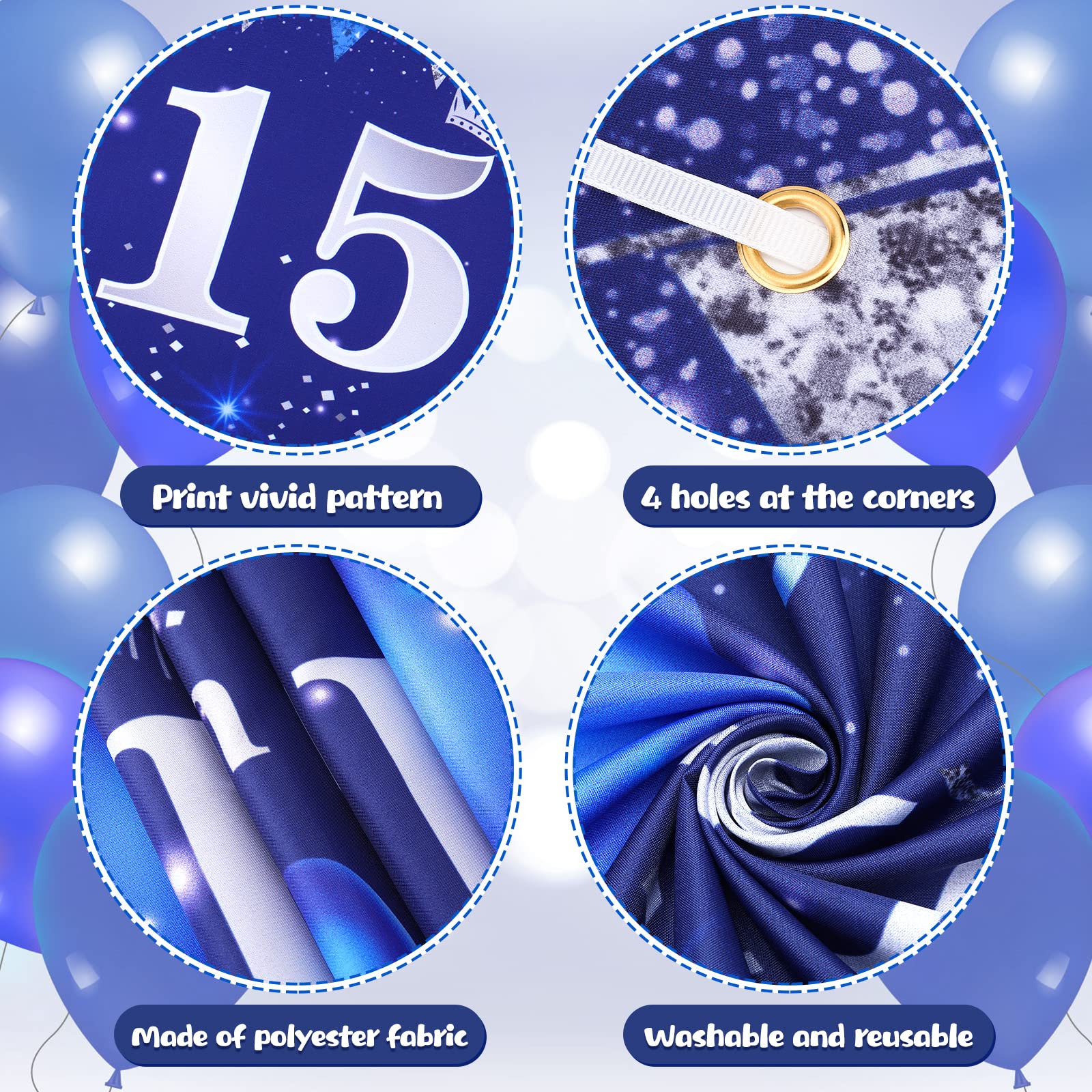 Navy Blue & Silver Happy 15th Birthday Decorations Set - Yard Banner, Balloons for Boys & Girls 15th Birthday Party Supplies | Perfect for Anniversary Celebrations, Backyard Parties & Milestone Decor
