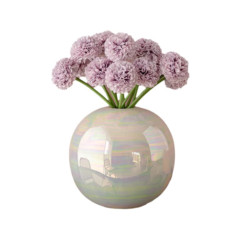 Modern Luxury Ceramic Vase - Green with Purple Flowers for Home Decor