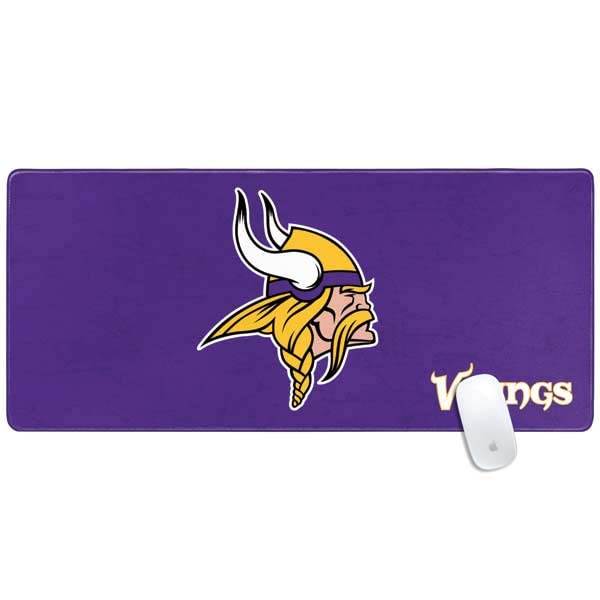 Skinit Extra Large Gaming Mouse Pad - Officially Licensed NFL Minnesota Vikings Distressed Design | Non-Slip Rubber Base & Stitched Edges | Waterproof Desk Mat for Keyboard & Mouse | Perfect for Gaming, Office & Home Workspace