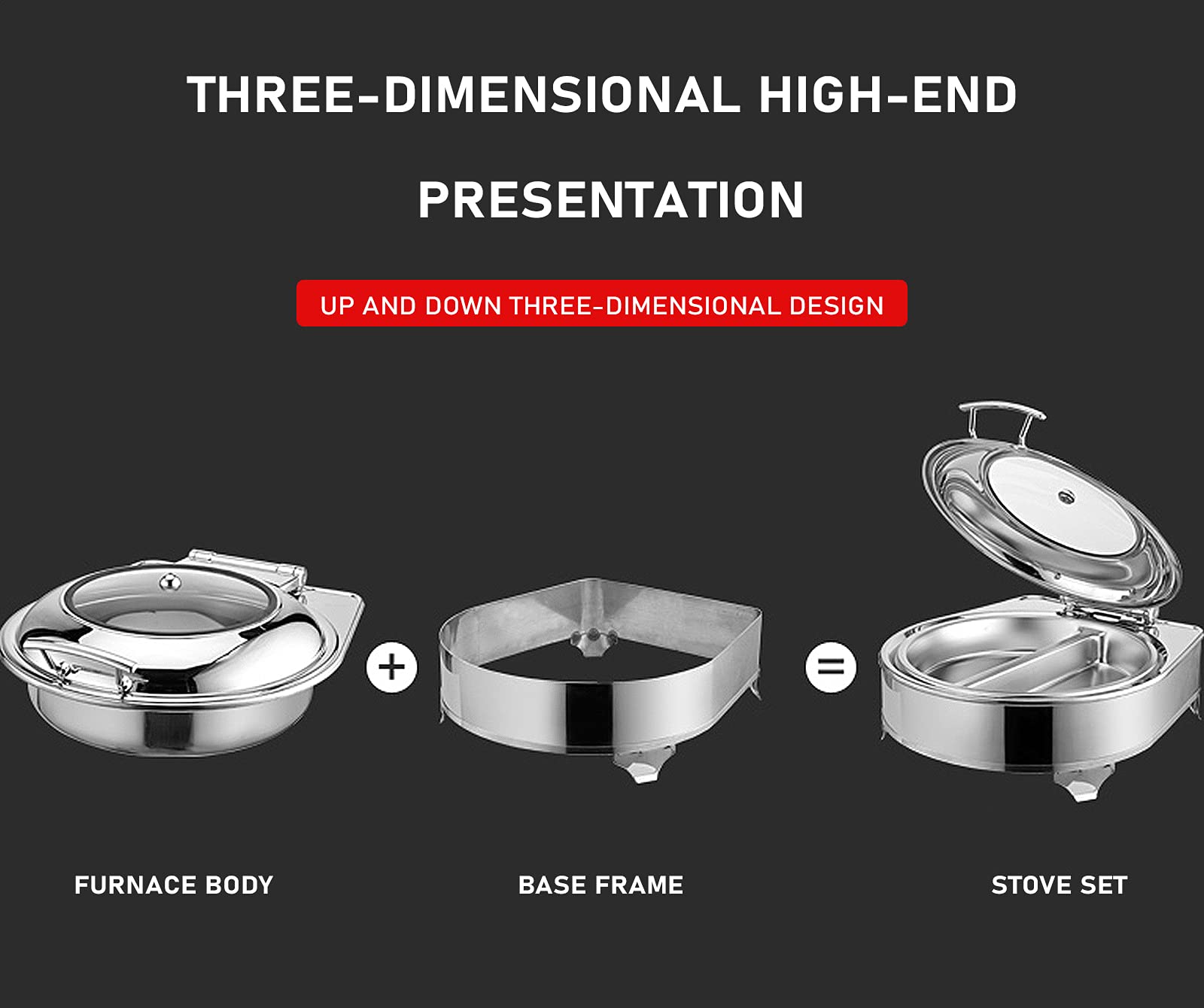 Stainless Steel Round Chafing Dish with Transparent Lid - 6L Capacity & Adjustable Temperature - Perfect for Buffets, Catering, and Keeping Food Warm at Parties
