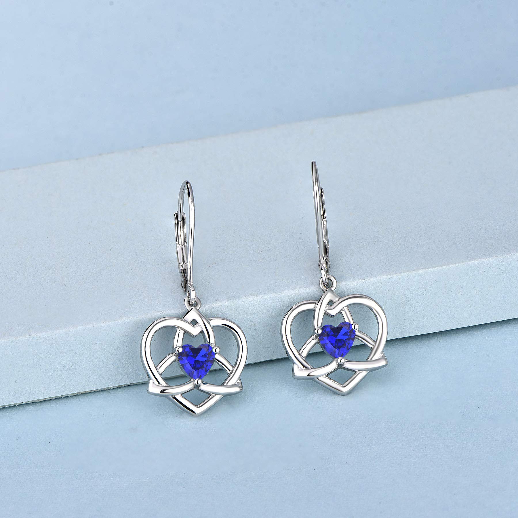 JO WISDOM Women's 925 Sterling Silver Heart Triquetra Celtic Trinity Knot Drop Dangle Earrings with 3A Cubic Zirconia - Elegant Jewelry for Women, Perfect for Valentine's Day, Anniversary, Wedding & Everyday Wear