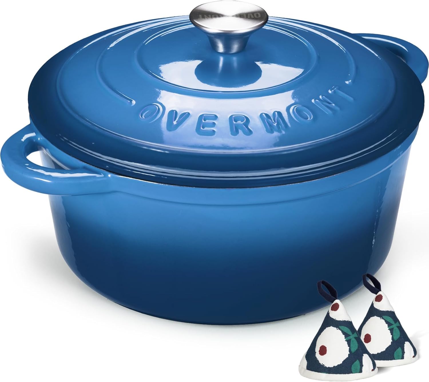 Overmont Enameled Cast Iron Dutch Oven - 5.5 QT Heavy Duty Enamel Pot with Lid & Cookbook - Heat-Resistant Cotton Potholders - Perfect for Braising, Stews, Roasting, Baking Bread & Outdoor Camping Cooking