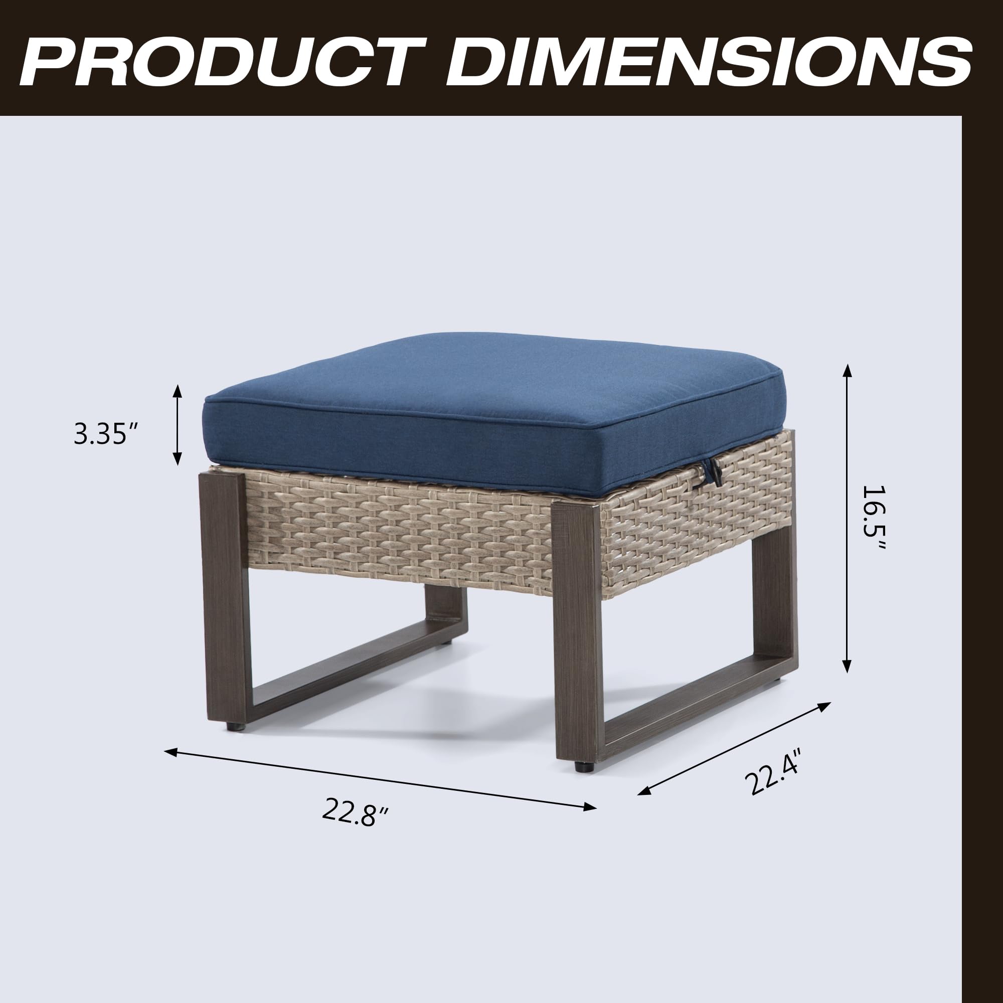 2-Piece Outdoor Patio Ottoman Set - All-Weather PE Rattan Footstools with Removable Cushions & Rust-Proof Steel Frame - Perfect for Garden, Backyard, Porch & Deck (Dark Blue) - Great for Relaxing, Entertaining & Outdoor Lounging