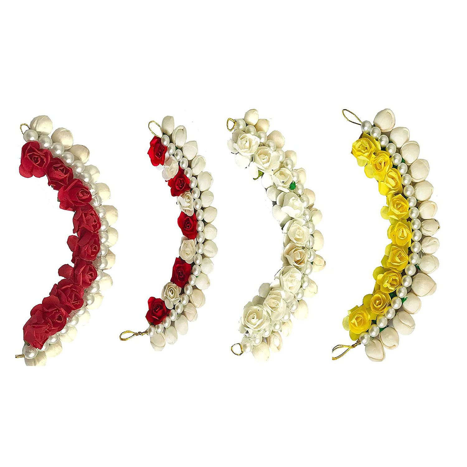 GuruEmbellish Fancy Flower Hair Juda Gajra Tiara Combo - 4 Pack Multicolor Bridal Hair Accessories for Women & Girls | Perfect for Weddings, Parties & Festive Occasions