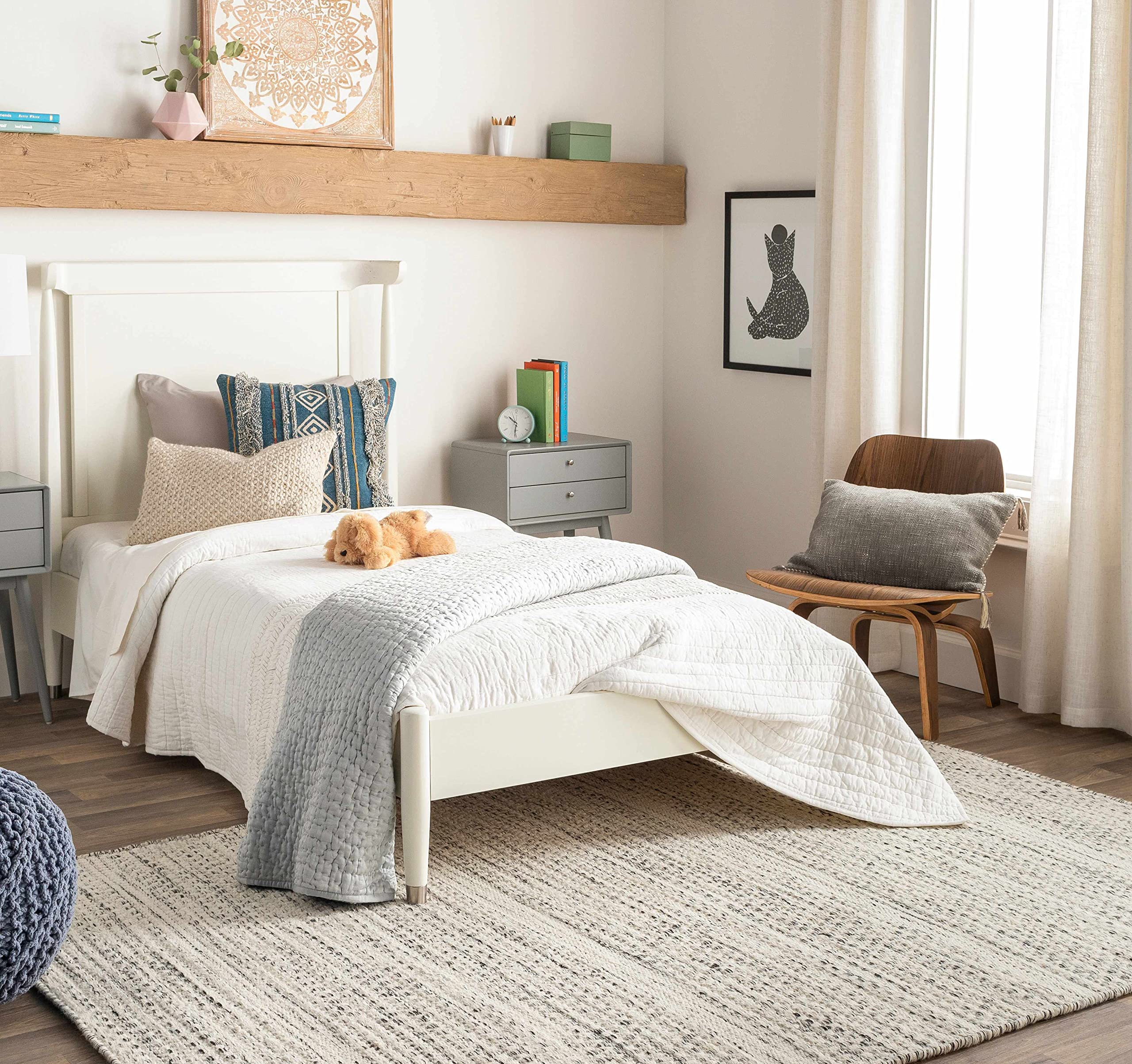 Hauteloom Williford Boho Hand Woven Wool Natural Fiber Soft Area Rug - Traditional Farmhouse High Pile Braided Carpet for Living Room, Bedroom, Dining Room - Black, Cream, Beige - 8'10