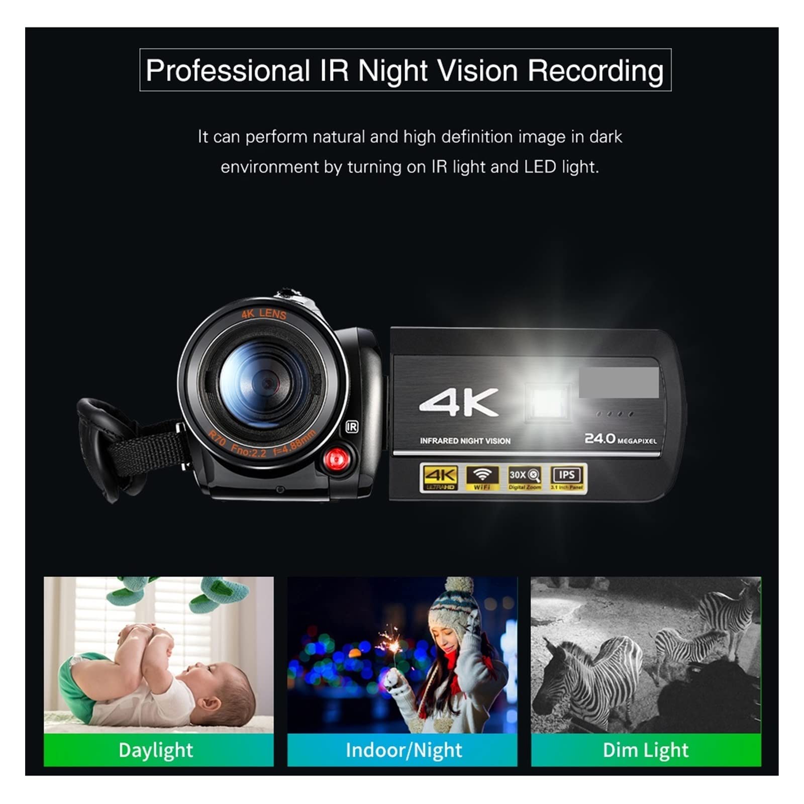 AUBEST 4K Night Vision Video Camera with Digital Zoom - Professional Camcorder for Vlogging, YouTube & Travel Filming | Perfect for Bloggers, Content Creators & Outdoor Adventures