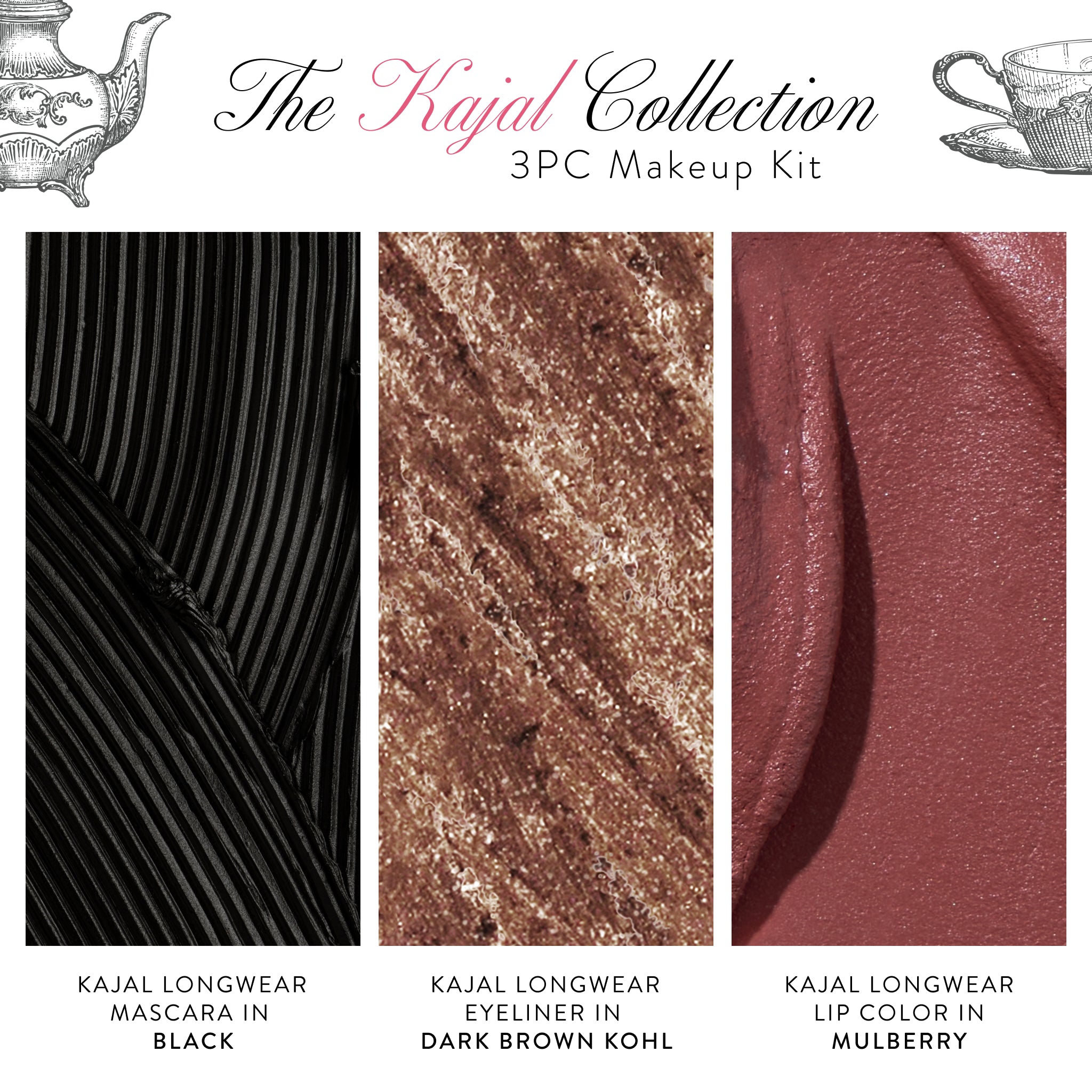 Kajal Collection 3-Piece Makeup Kit - Eyeliner, Mascara & Eyeshadow Set for Dramatic Eye Looks | Perfect for Parties, Date Nights & Special Occasions