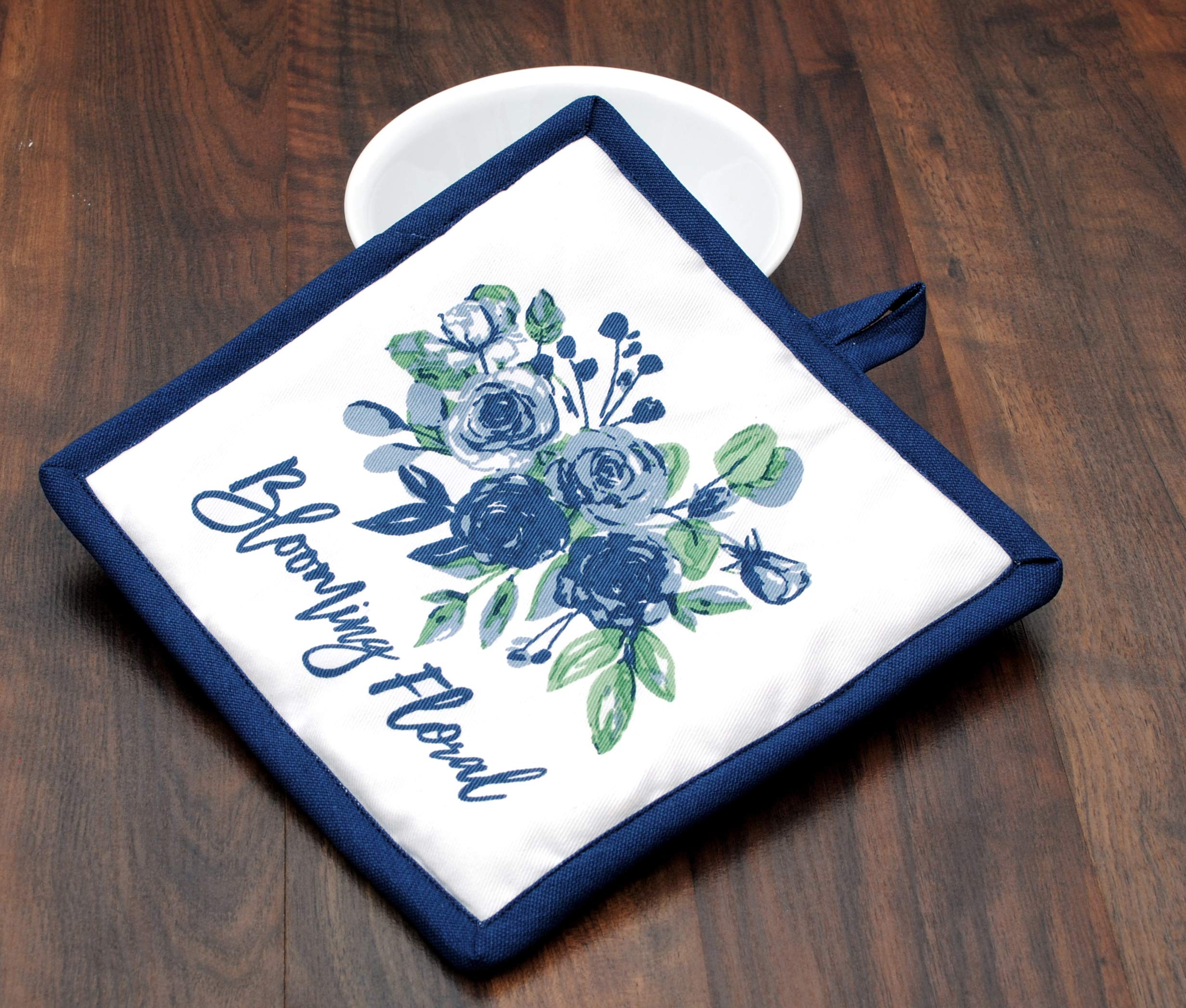 AMOUR INFINI 5-Piece Kitchen Set - Heat Resistant Oven Mitts, Pot Holders & Adjustable Cotton Apron with Blooming Floral Design | Perfect for Cooking, Baking & Grilling | Ideal Gift for Home Chefs