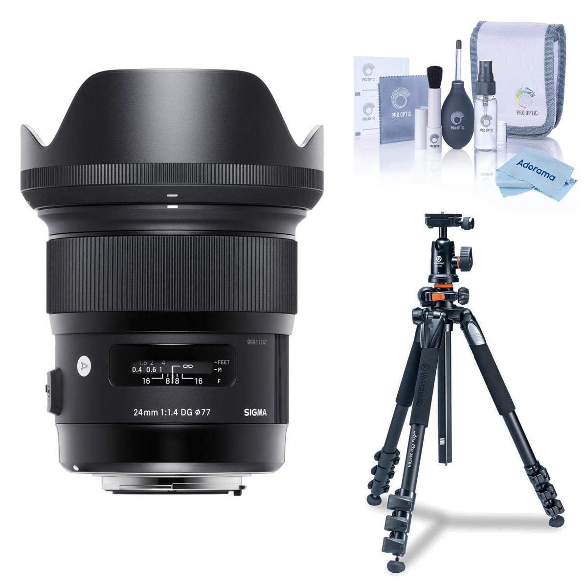 Sigma 24mm f/1.4 DG HSM Art Lens for Nikon F Mount - Fast Aperture Prime Wide Angle Lens with Vanguard Alta Pro 264AT Tripod Kit & Professional Cleaning Accessories - Perfect for Landscape, Portrait & Low Light Photography