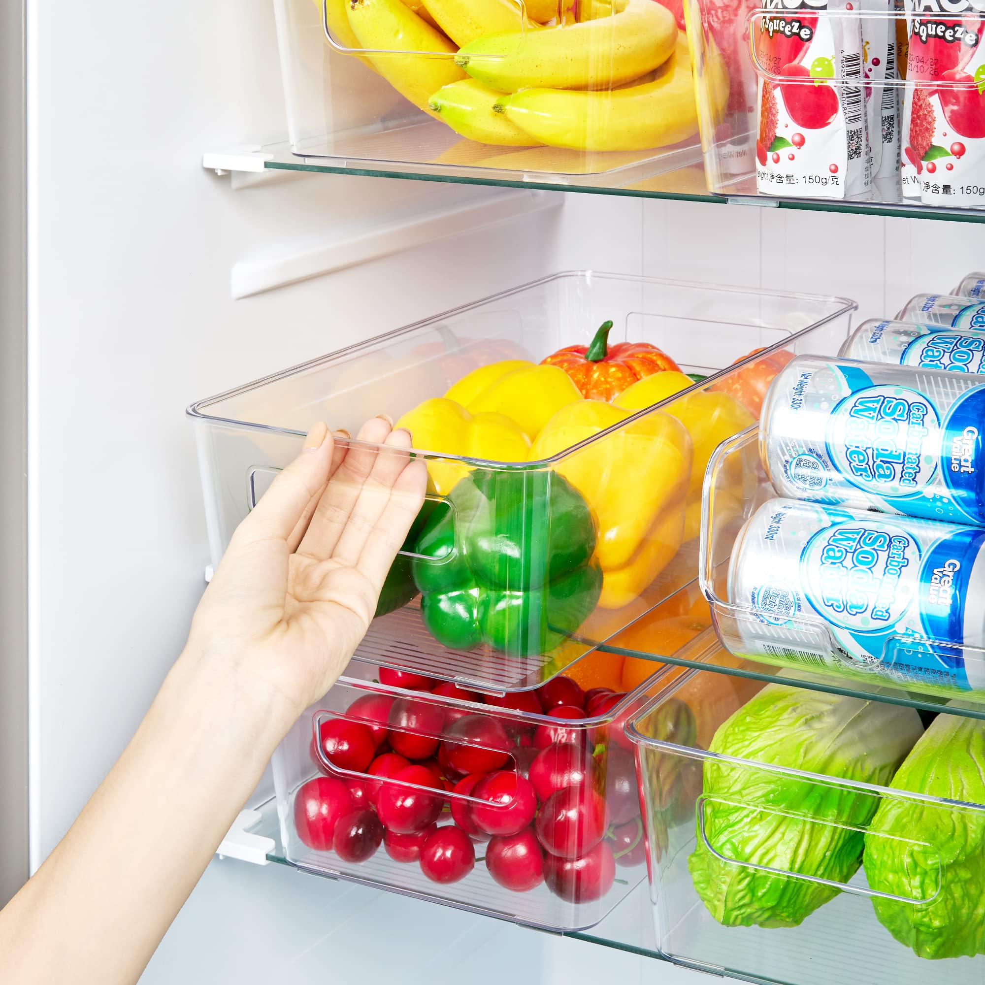 Vtopmart 8-Pack Clear Refrigerator Organizer Bins with Handles - BPA-Free Kitchen Storage Containers for Fridge, Freezer, Cabinet & Pantry - Perfect for Meal Prep, Grocery Organization and Space Saving