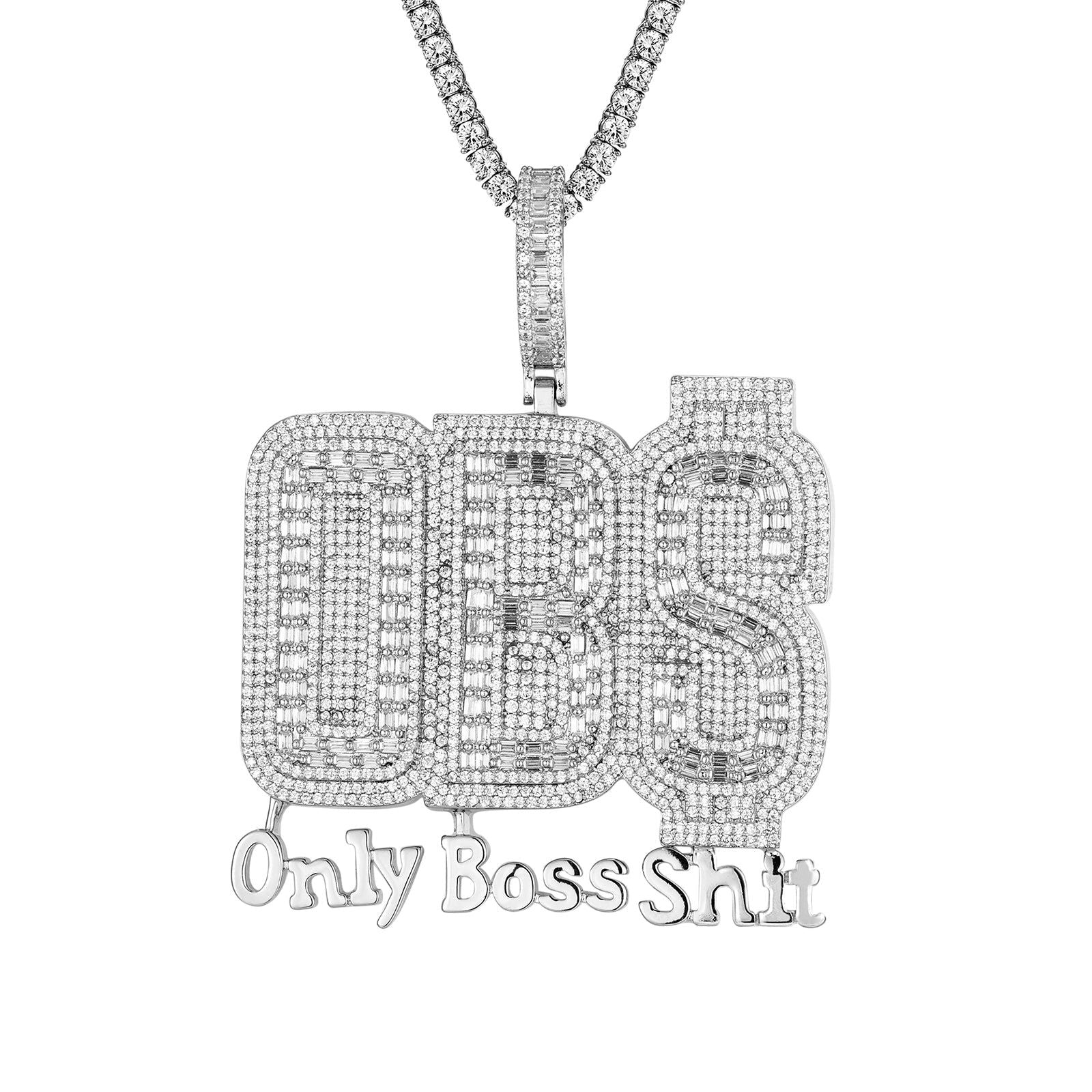 Custom Icy Silver Hip Hop Pendant for Men - OBS Only Boss Shit Jewelry | Perfect for Rappers, Streetwear Fashion & Gift Giving