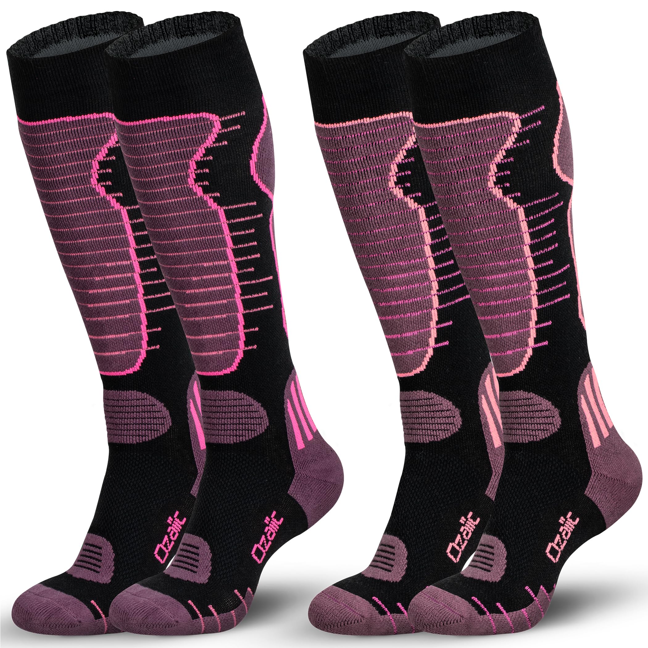 Merino Wool Ski Socks for Men & Women - 2 Pairs Warm Thermal Performance Socks for Skiing & Snowboarding