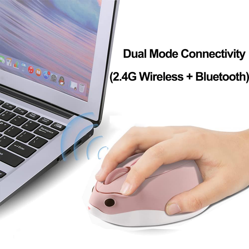 Bluetooth Wireless Mouse - Cute Hamster Shape, Silent & Lightweight, Pink Kawaii Design for PC, Laptop, Mac, iPad Pro, MacBook Pro/Air - Perfect for Gaming, Office, School & Gift for Women, Men, Kids, Boys & Girls