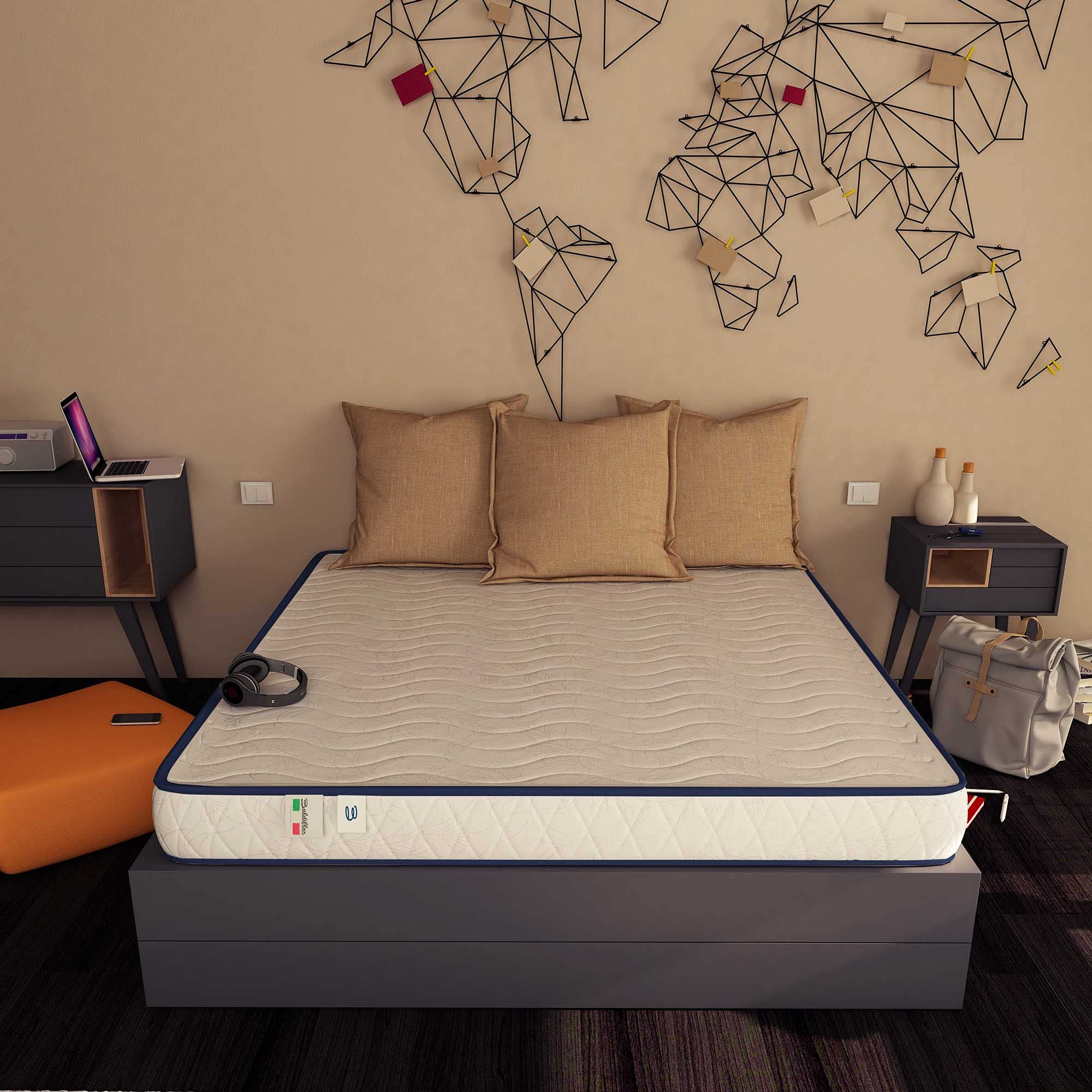 Baldiflex Emporio - Orthopedic Memory Foam Mattress for Couples, Automatic Unzippable Cover, Waterfoam Technology, Includes Free Memory Foam Pillow (180x190x20cm) - Perfect for Back Pain Relief & Better Sleep