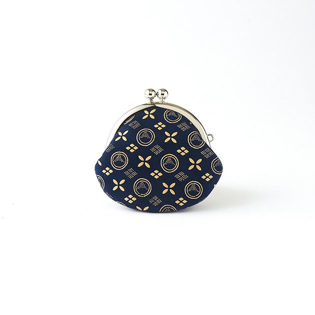 Japanese Deerskin Leather Coin Purse with Urushi Lacquer Clasp - Mt. Fuji Iron Blue Pattern | Handmade in Japan | Traditional Gamaguchi Wallet for Coins & Small Items | Perfect for Travel, Gifts & Everyday Use