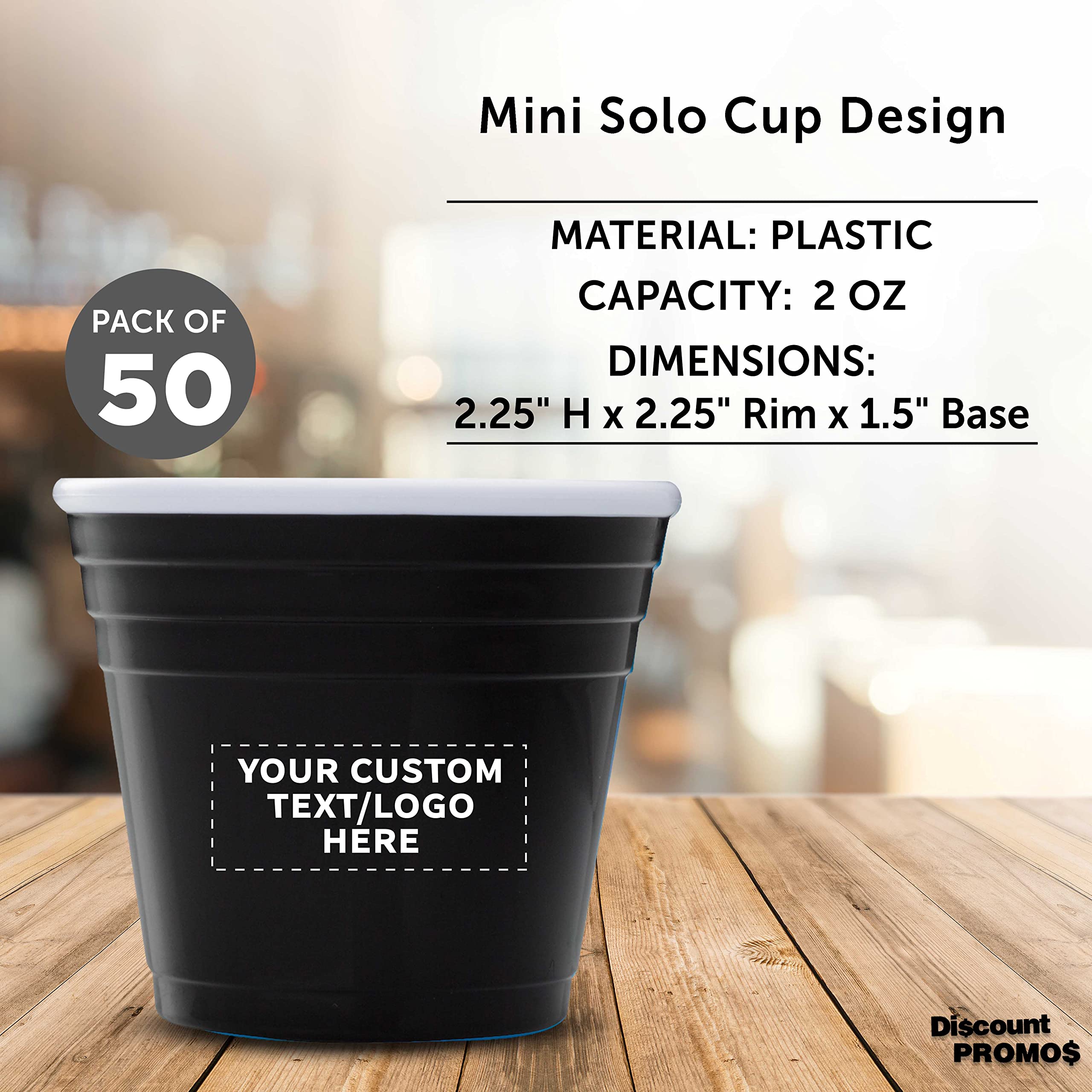 Custom 2 oz Party Shot Glasses - Bulk Pack of 50 Personalized Plastic Cups for Birthdays, Events & Celebrations - Durable Black Drinking Glasses for Indoor/Outdoor Parties, Weddings & Bar Gatherings