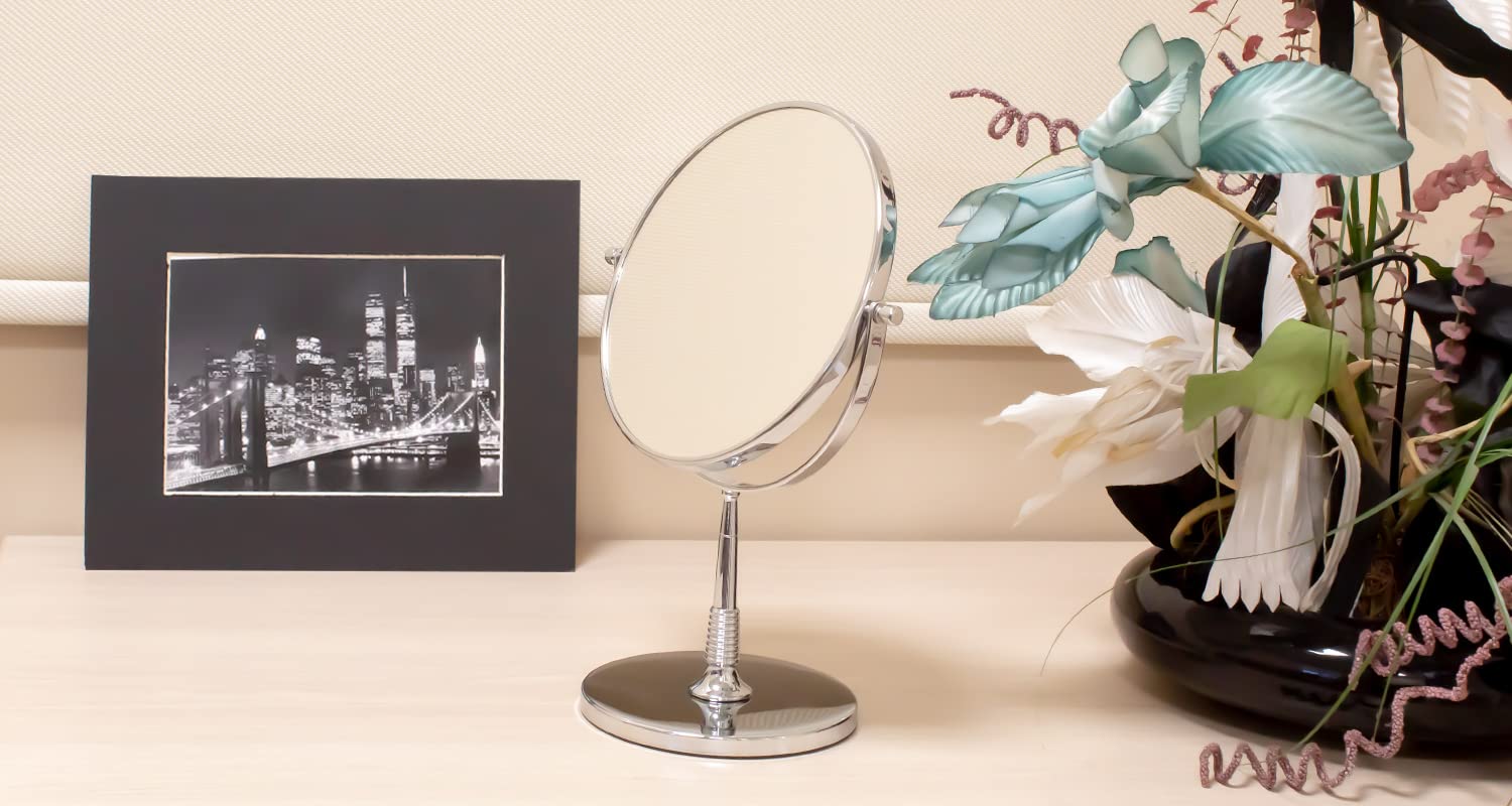 Calabria 8031 1X 5X Magnifying Makeup Mirror - Chrome Silver Vanity Mirror for Desk, Tabletop & Bathroom Sink - Perfect for Makeup Application, Skincare & Shaving