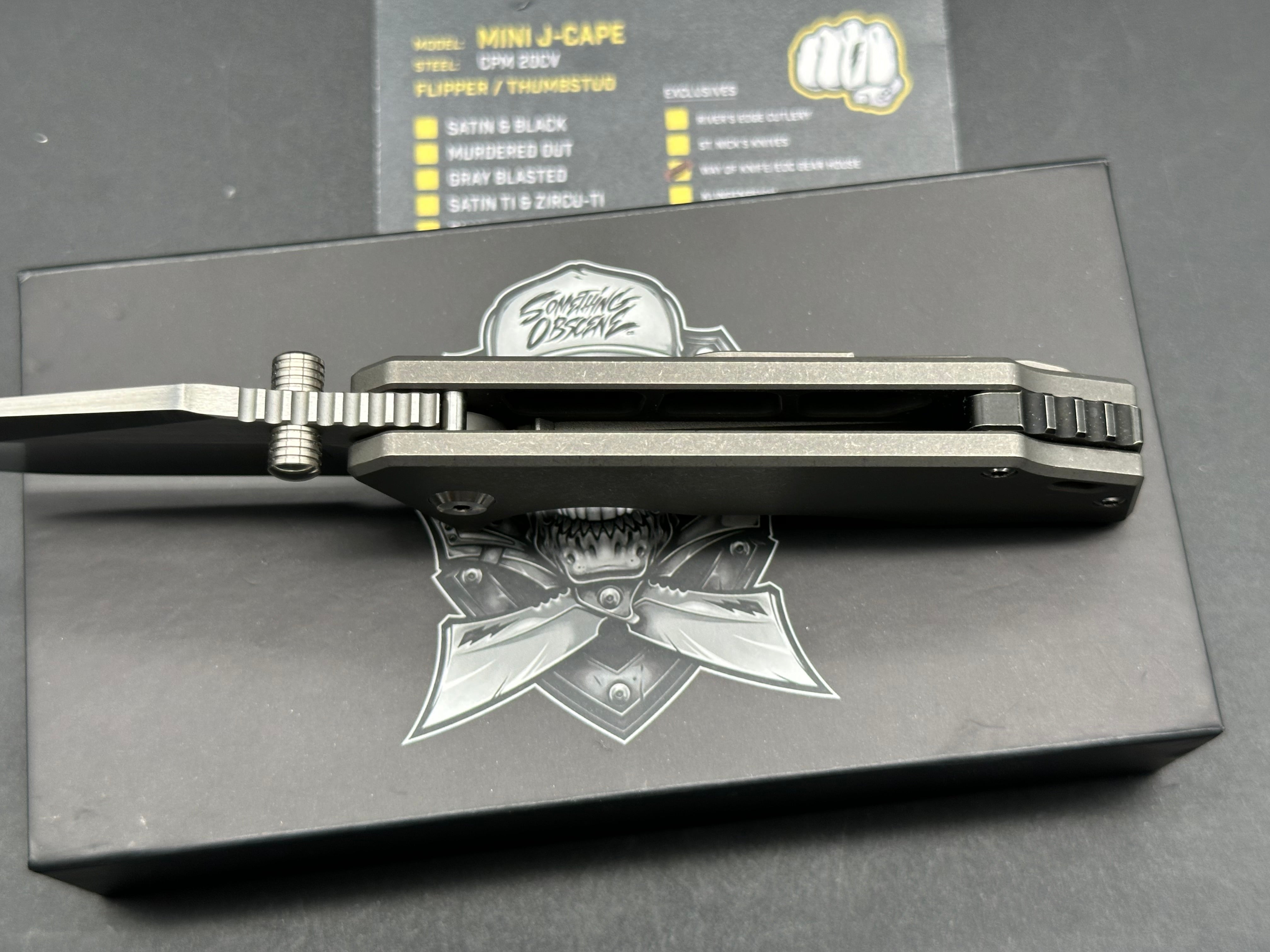 Something Obscene Mini J Cape Thumbstud Knife - Black Satin Blade | EDC Pocket Knife for Outdoor, Camping & Everyday Carry