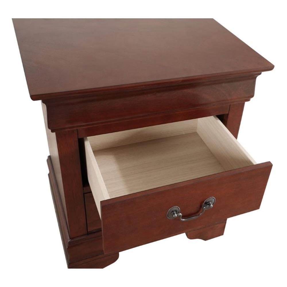 Glory Furniture Lewis 2-Drawer Wood Nightstand, Cherry Finish - Solid Wood Bedside Table for Bedroom, Living Room & Guest Room Storage