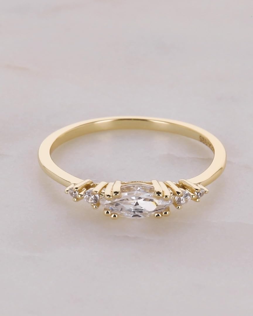 925 Sterling Silver Rings for Women - CZ Cluster Engagement Ring & 14K Gold Plated Wedding Band Set, Stackable AAAAA Cubic Zirconia Jewelry, Hypoallergenic Comfort Fit - Perfect for Bridal, Anniversary Gifts & Everyday Elegance