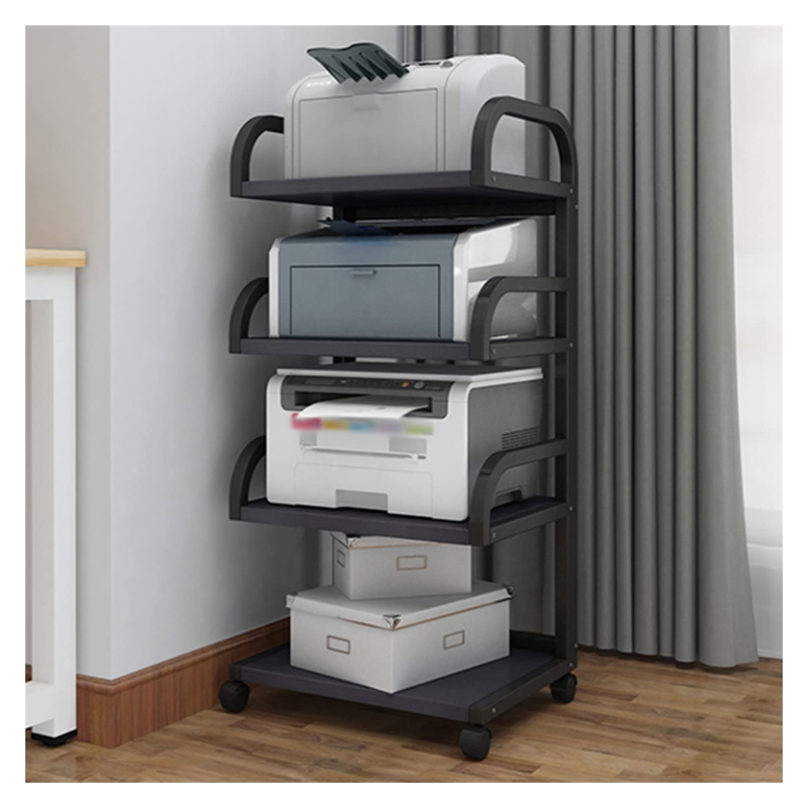 YANZHEXIN 4-Tier Metal Printer Stand with Storage - Multifunctional Desktop Copier Shelf for Home & Office Organization - Black/White (Black) - Perfect for Small Spaces, Workspaces & Home Offices