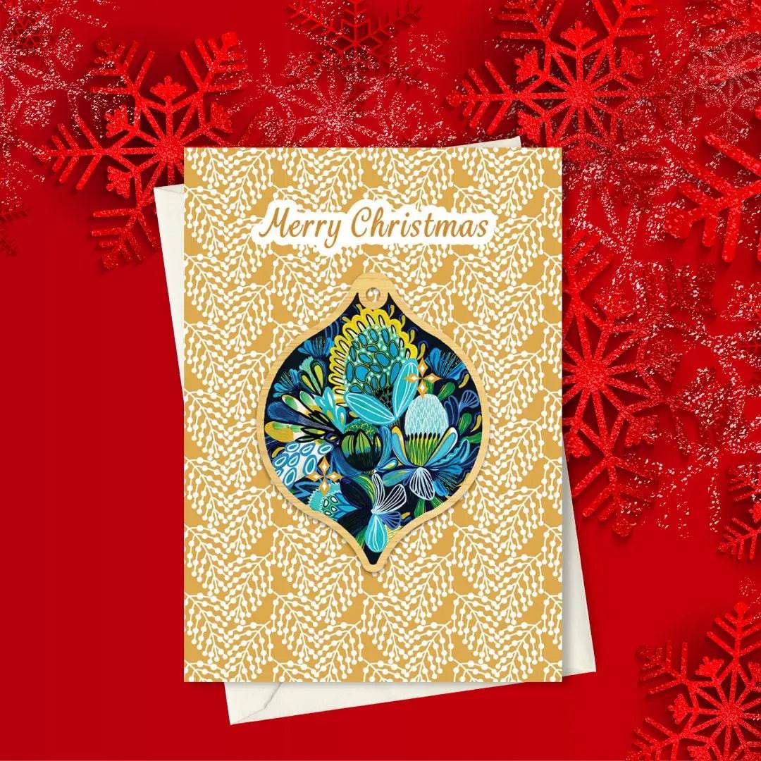 Azure Natives Australian Christmas Card & Bauble - Premium Holiday Greeting Cards with Ornament for Xmas Decorations, Gifts & Festive Celebrations