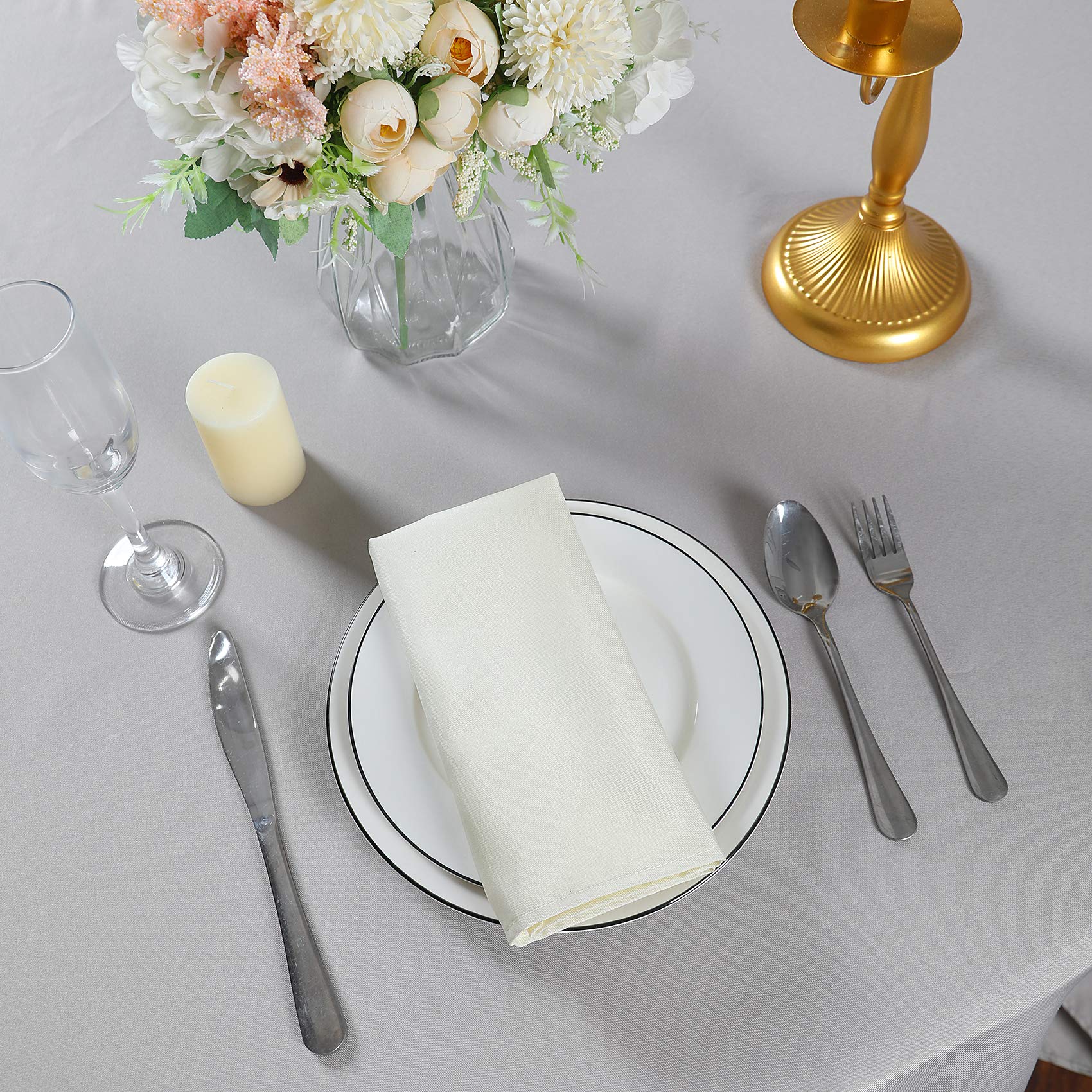 17x17 Inch Washable Polyester Cloth Napkins - Soft Dinner Table Napkins for Wedding, Party, Banquet & Everyday Dining (Ivory, 12 Pack) - Perfect for Fine Dining, Holiday Gatherings & Restaurant Use