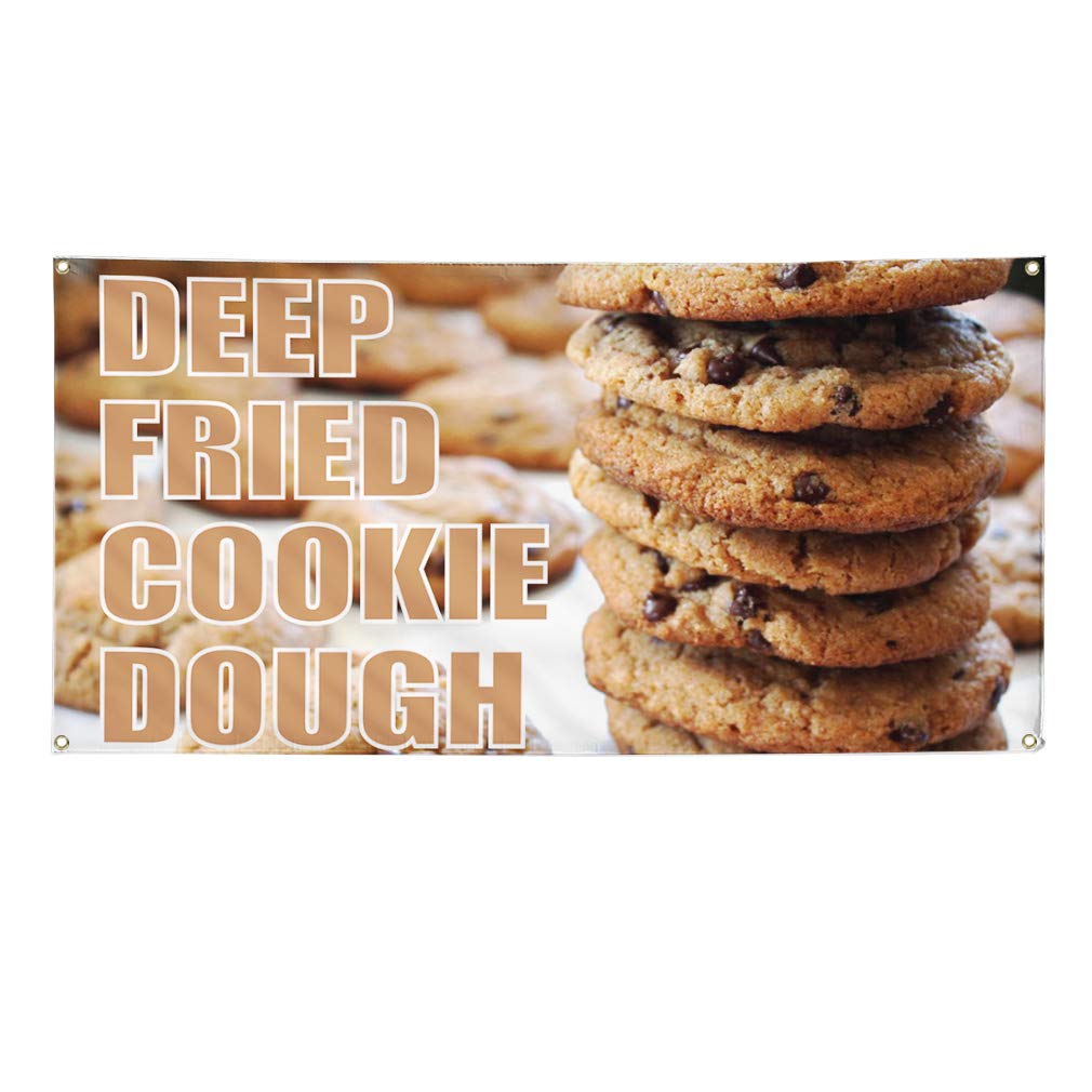 Premium Vinyl Banner - Deep Fried Cookie Dough Sign (60x144 Inches) | Weatherproof Outdoor Yard Sign with 10 Grommets | Perfect for Bakeries, Food Trucks & Outdoor Events | Multiple Sizes Available