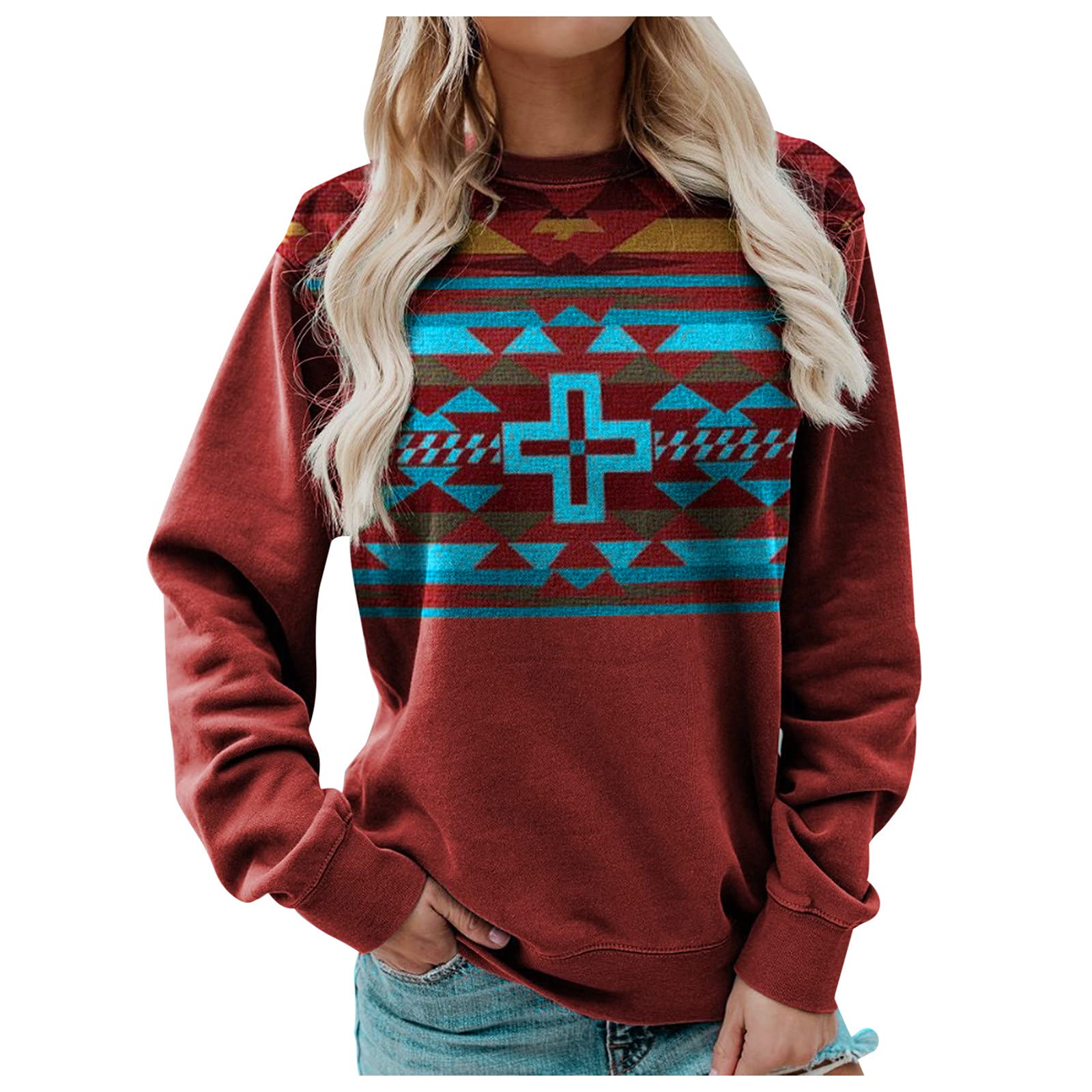 Women's Long Sleeve Round Neck Casual Blouse - Fitted Patchwork T-Shirt Top for Comfort & Style | Perfect for Work, Date Night & Everyday Wear