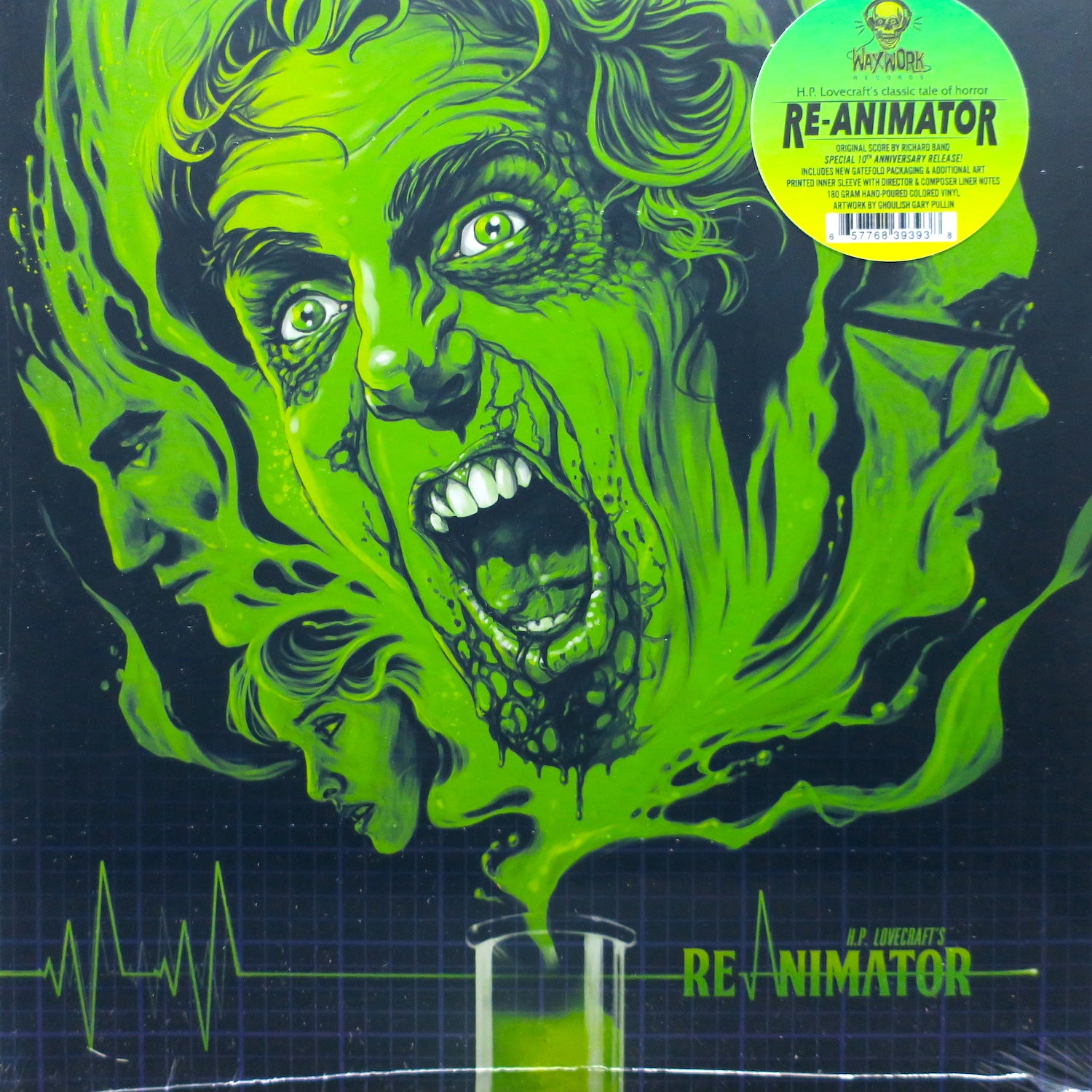 RE ANIMATOR Soundtrack Vinyl LP - Limited Edition Yellow/Green Colored Record - Perfect for Horror Movie Collectors & Vinyl Enthusiasts